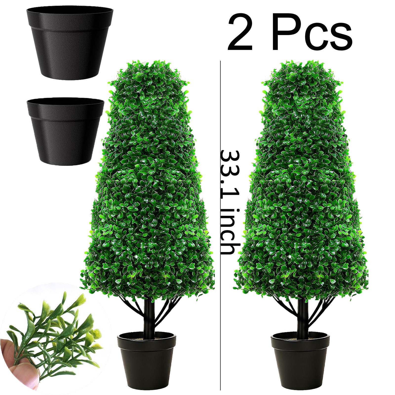 3FT Artificial Boxwood Topiary Trees Set of 2, Faux Evergreen Potted Plants