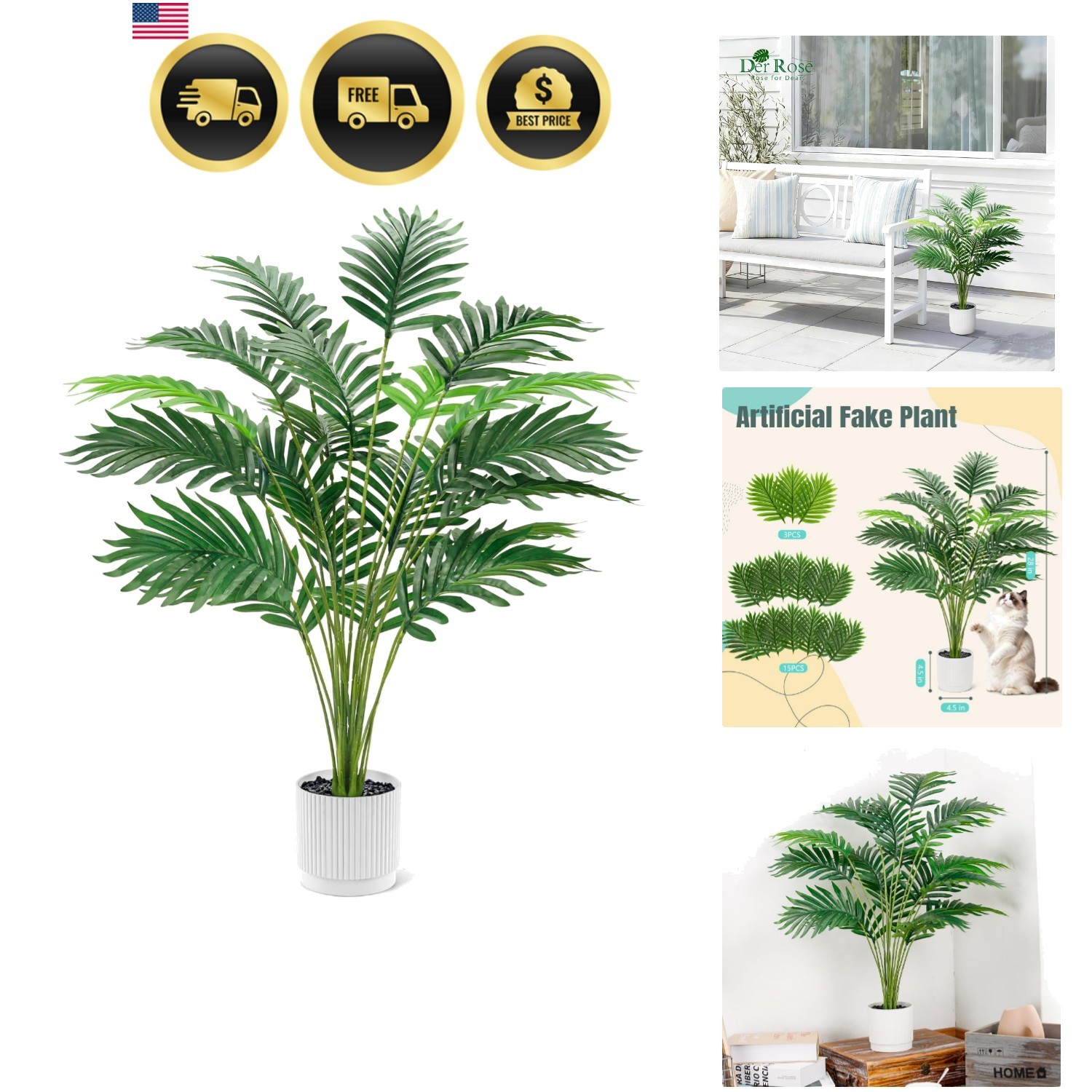 28” Artificial Palm Tree Tall Fake Tropical Faux Trees Indoor and Outdoor fo…