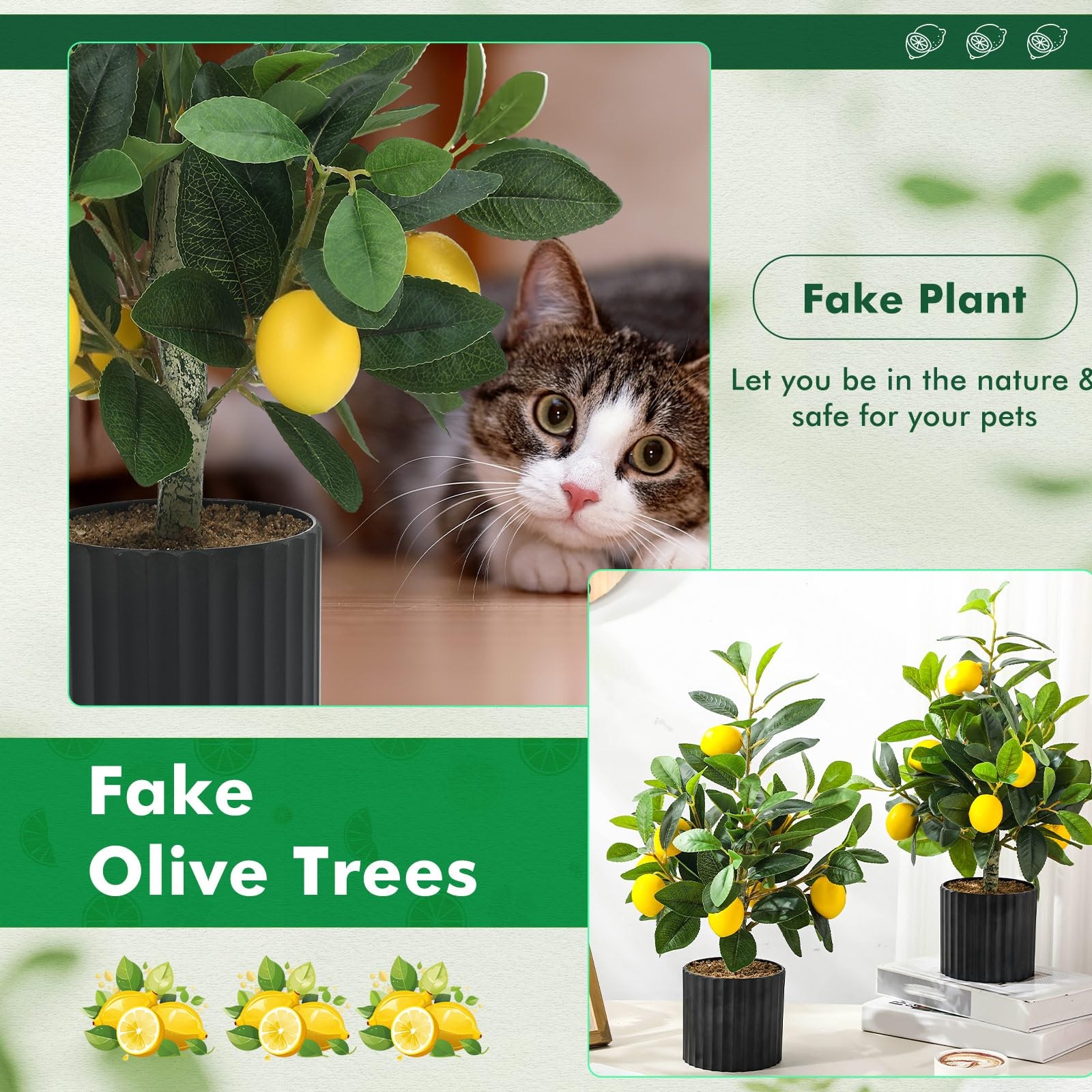 2 Pcs Artificial Lemon Tree 15.7 Inches Fake Artificial Potted Plants Faux Le…