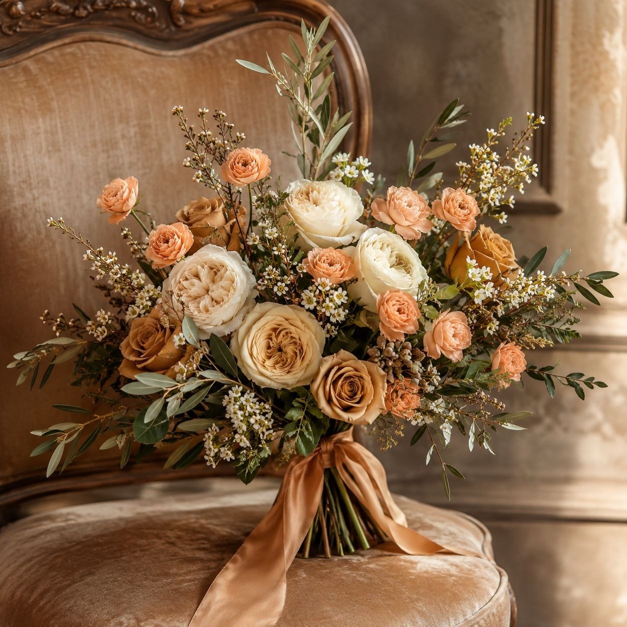 Apricot Peach Ranunculus Peony Stems Set of 2, 30 Inch Artificial Flowers for Fa