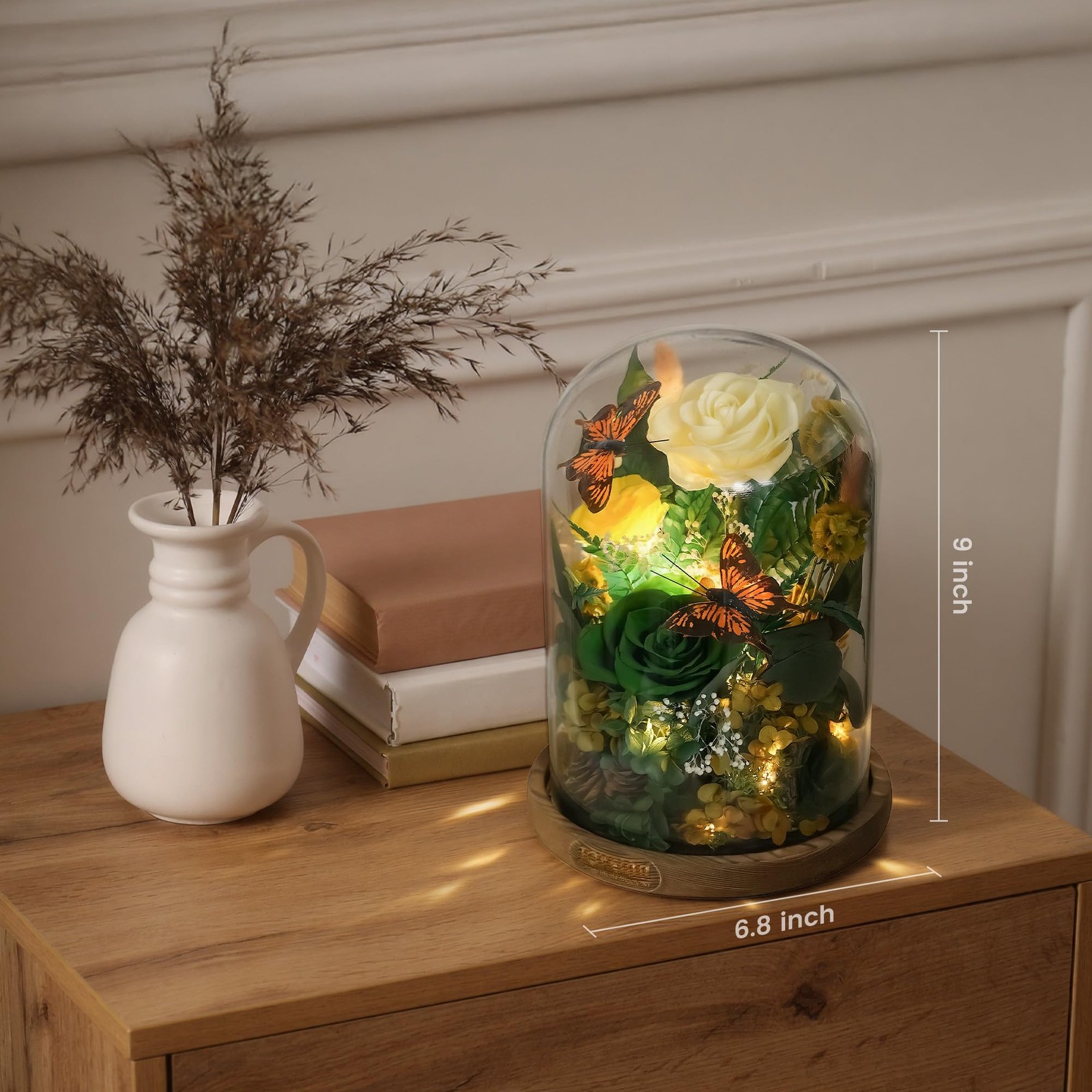 Preserved Flowers in Glass Dome – Eternal Rose Arrangement with Real Preserve…