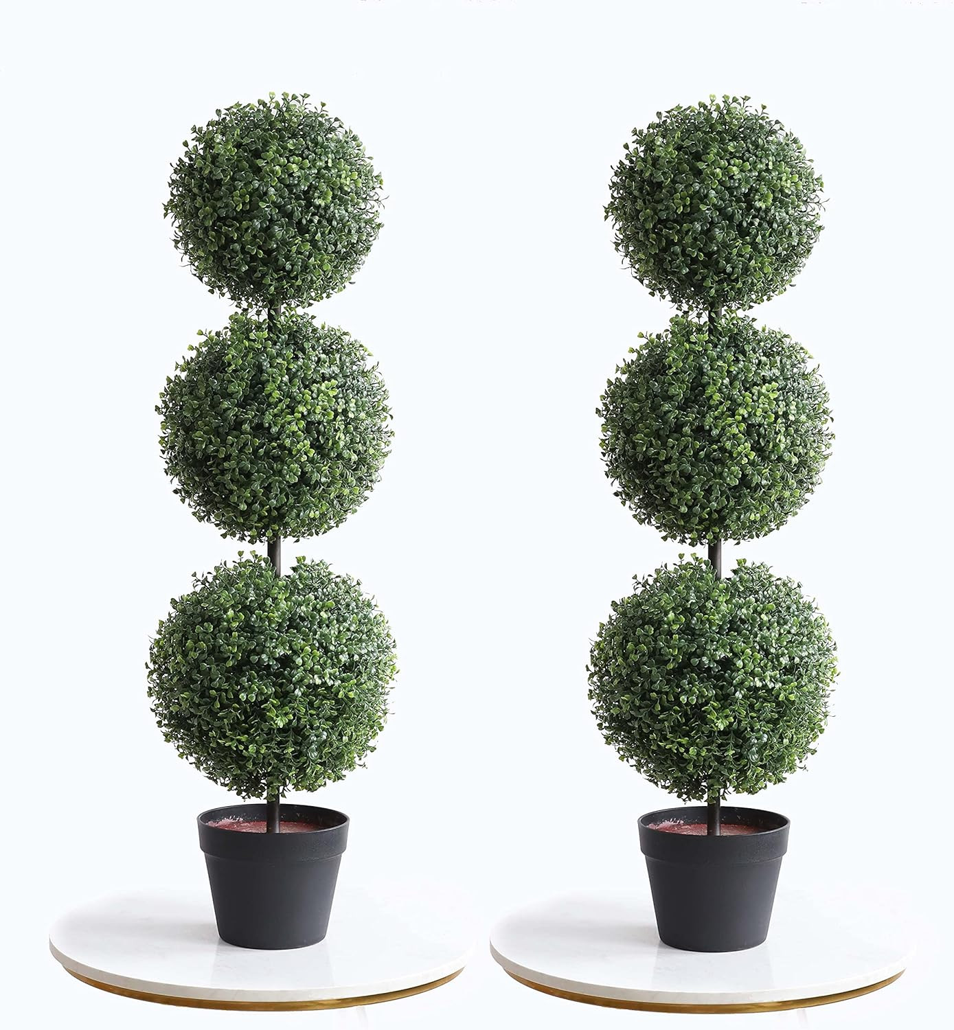 37″ Triple Ball Boxwood Topiary Trees – 2 Pack Artificial Outdoor Plants