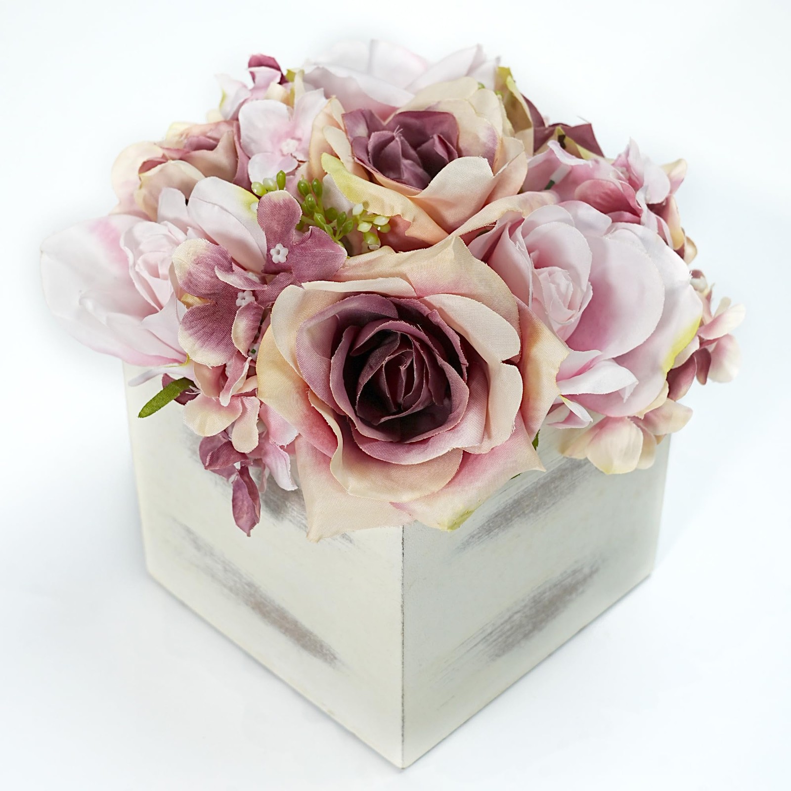 Jahe Aritsan Fake Roses with Wooden Vase, Artificial Flowers in Pot for Home …
