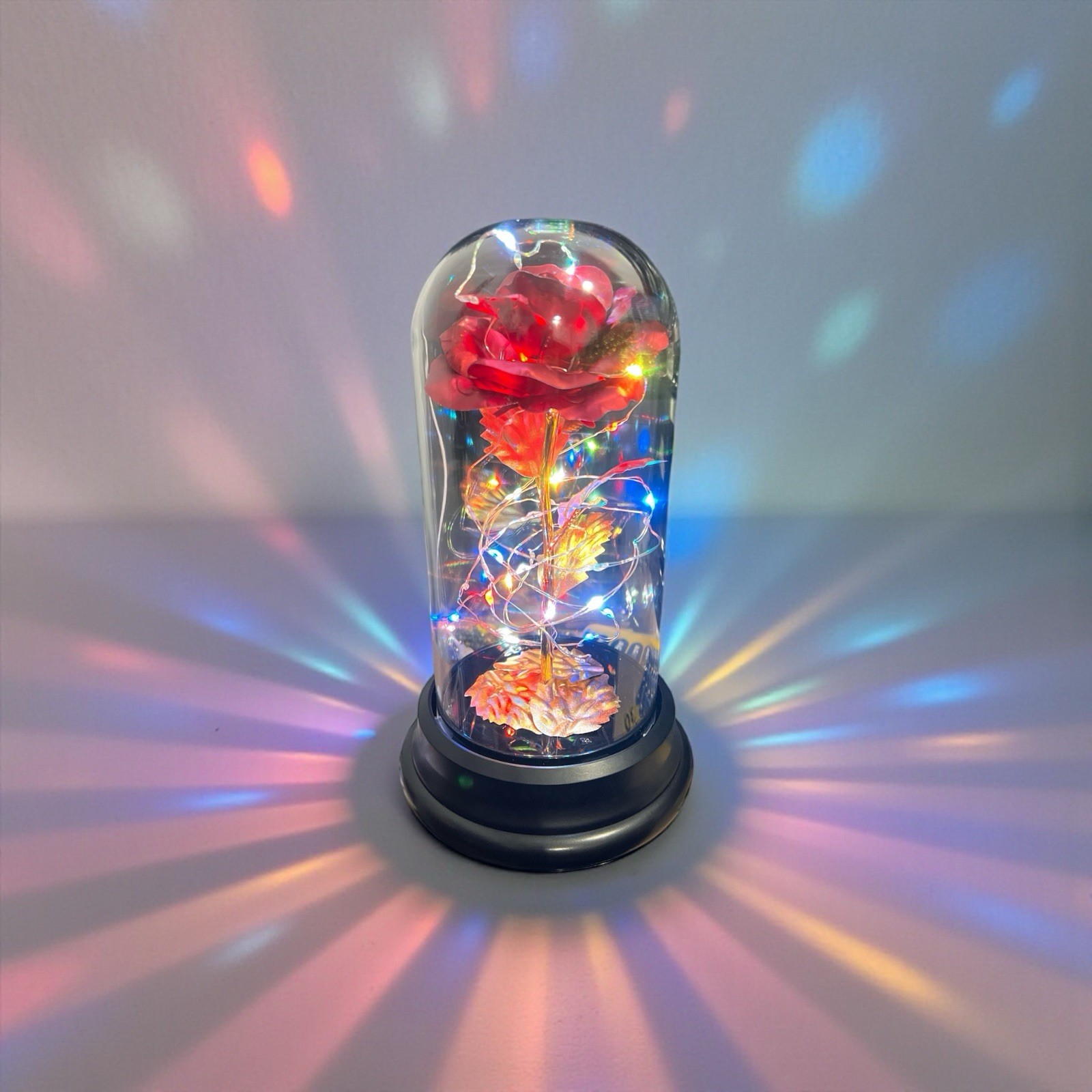 Eternal Rose Valentine’s Red Rose Beauty and the Beast Flower in Glass LED Light