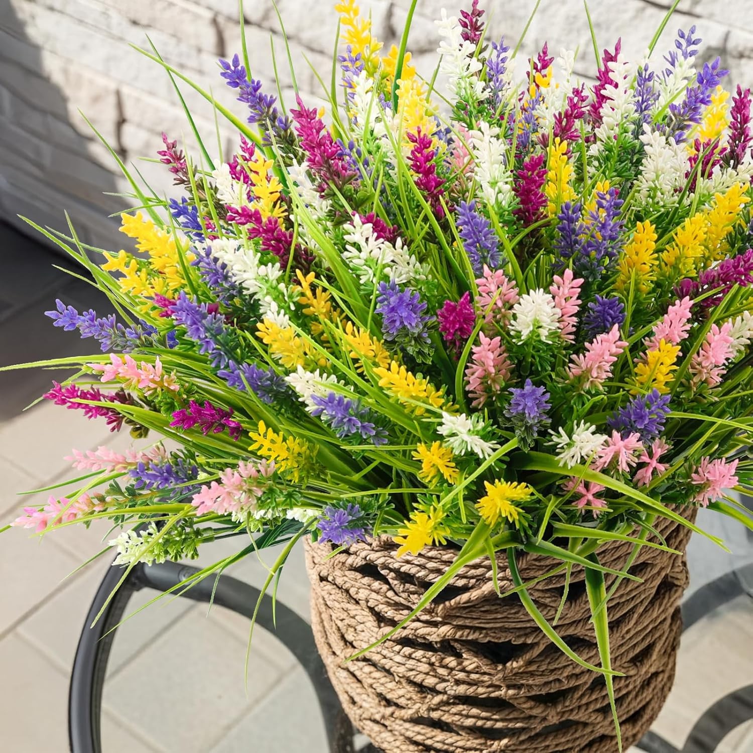N&T NIETING 10 Bundles Artificial Plants Outdoor Fake Monkey Grass with Flowers