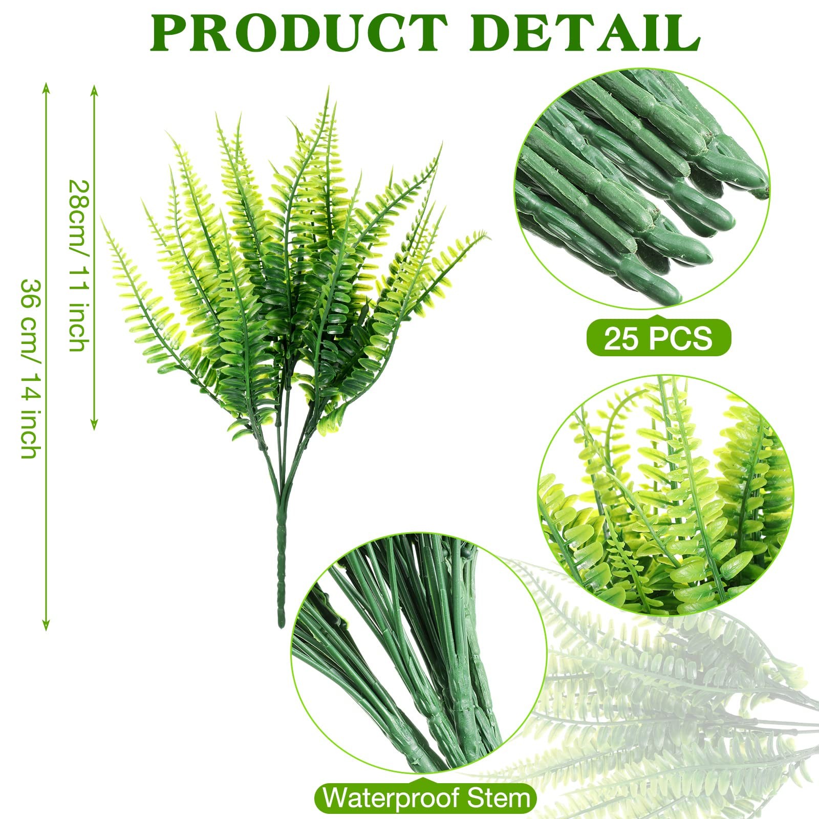 25 Pack Fake Ferns Bulk Outdoor Artificial Boston Fern Plants UV Resistant Fa…