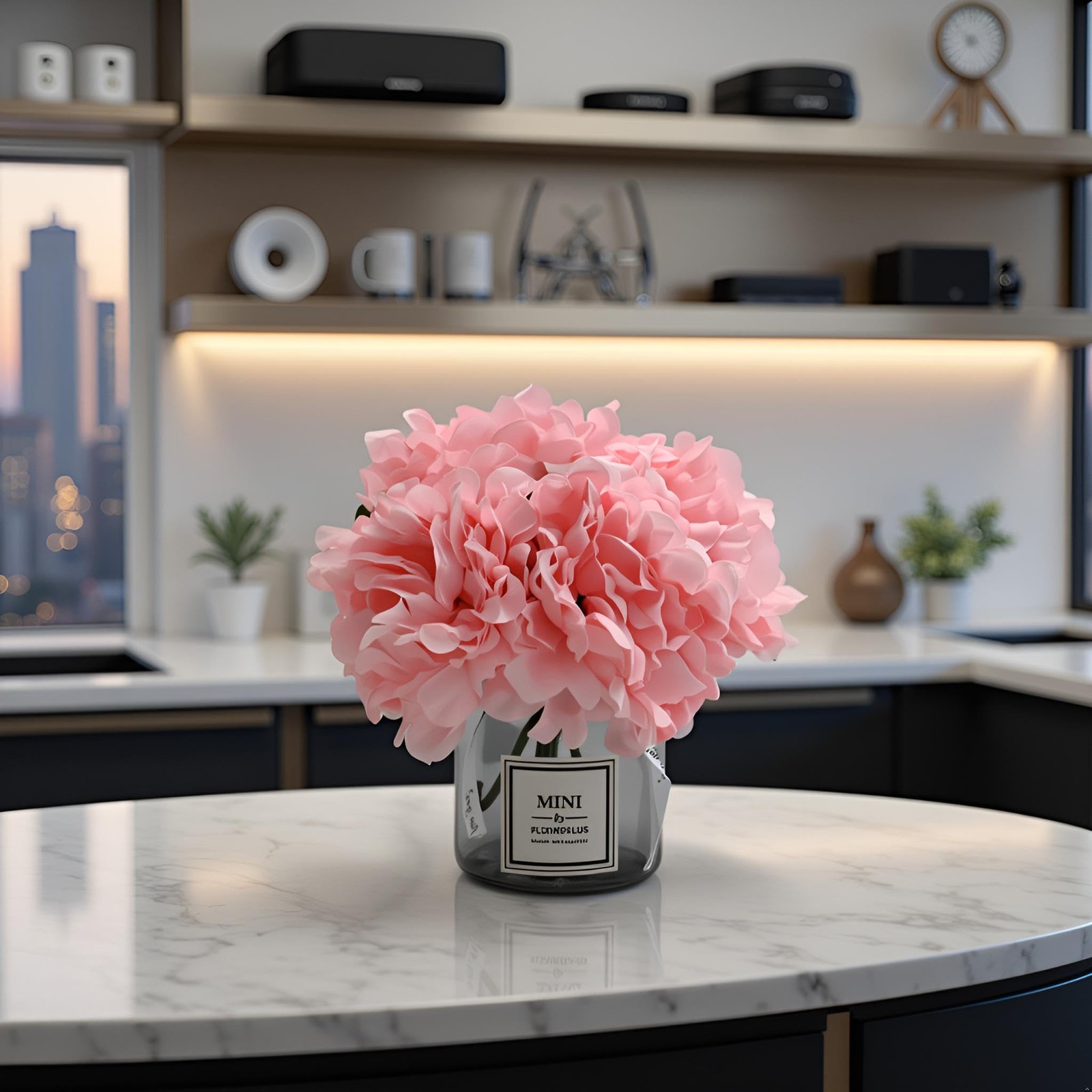 Faux Silk Peony Artificial Flowers Glass Vase Set Wedding Home Table Decor