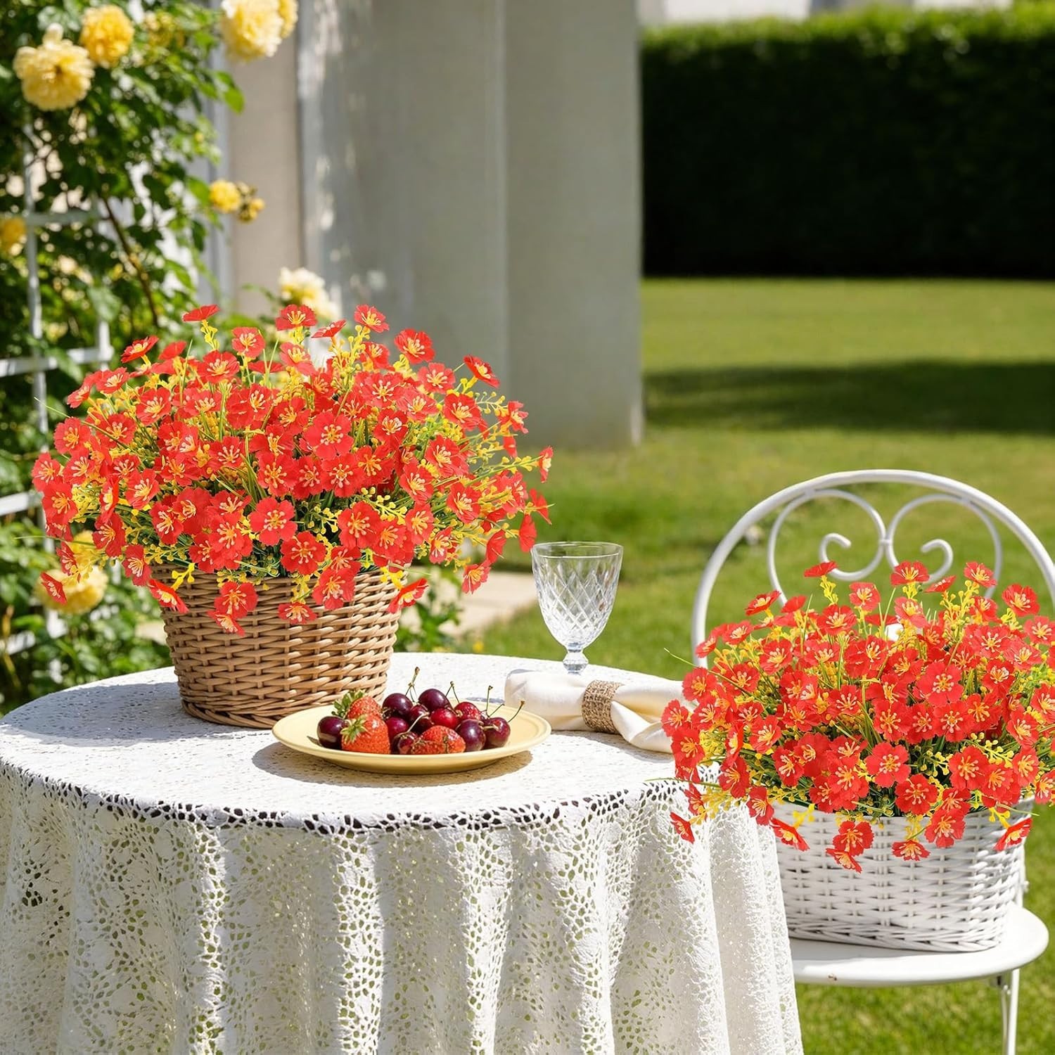 12 Bundles UV Resistant Red Artificial Flowers – Perfect Indoor & Outdoor Decor