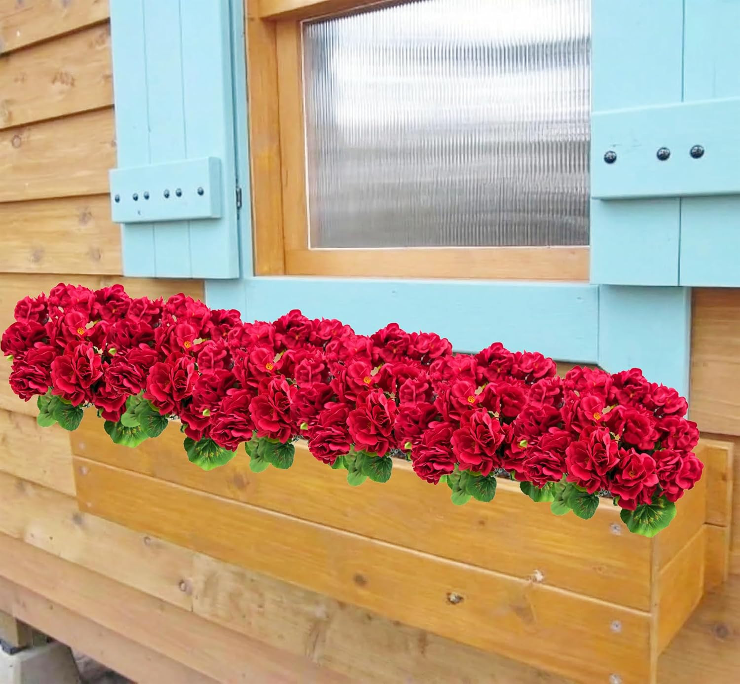 4PCS Red Artificial Geraniums Flowers Faux Geraniums Flowers Outdoor UV Resistan
