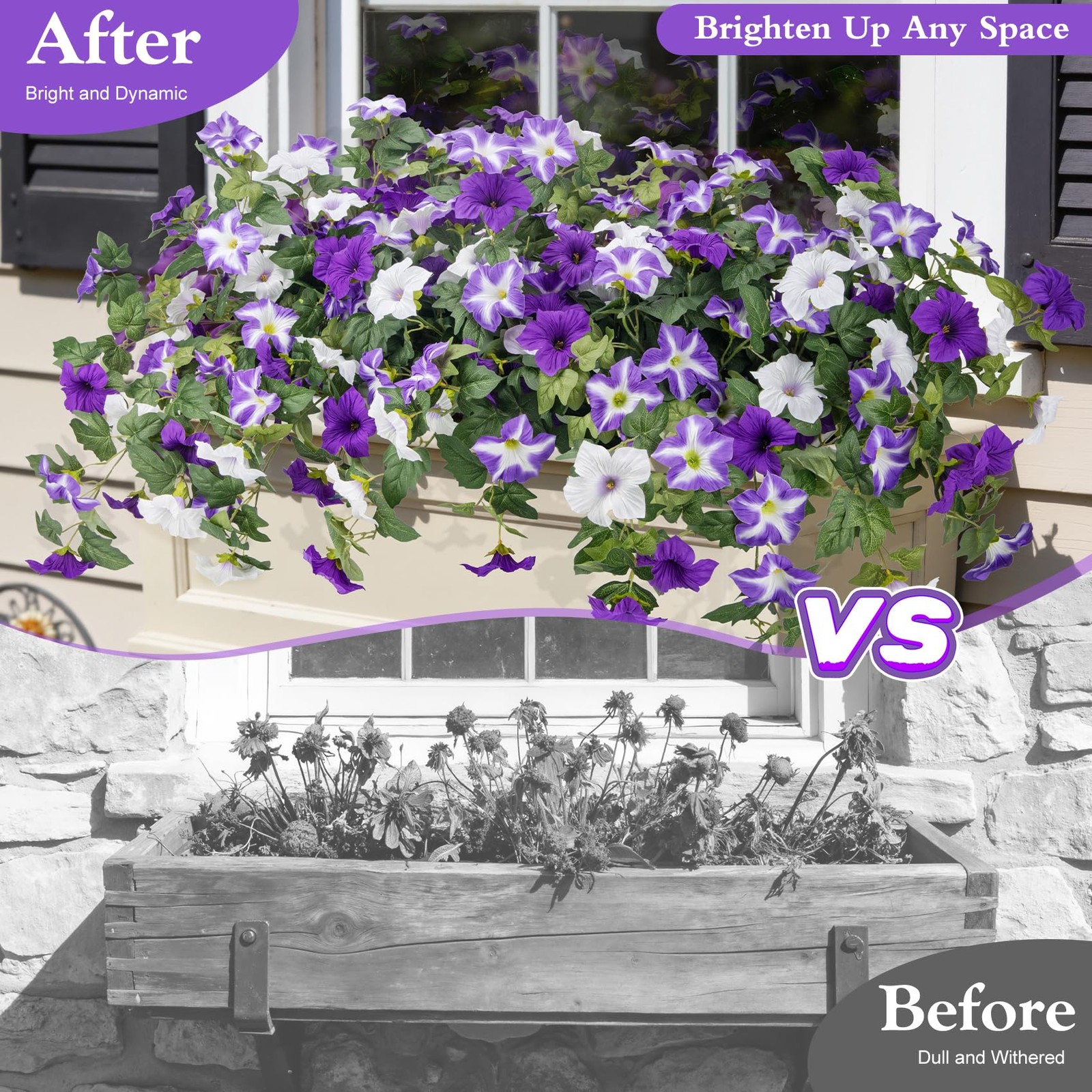 Ouddy Decor 3 Pcs Artificial Flowers for Outdoors Decorations, Fake Silk Petu…