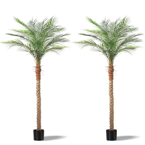 Artificial Phoenix Palm Tree 7ft 2 Set Faux Sago Palm Indoor Outdoor Decor