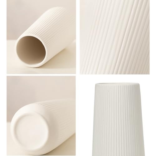Ceramic Vase for Flower, Matte Black Ribbed Ceramic Vase for Home Decor, White