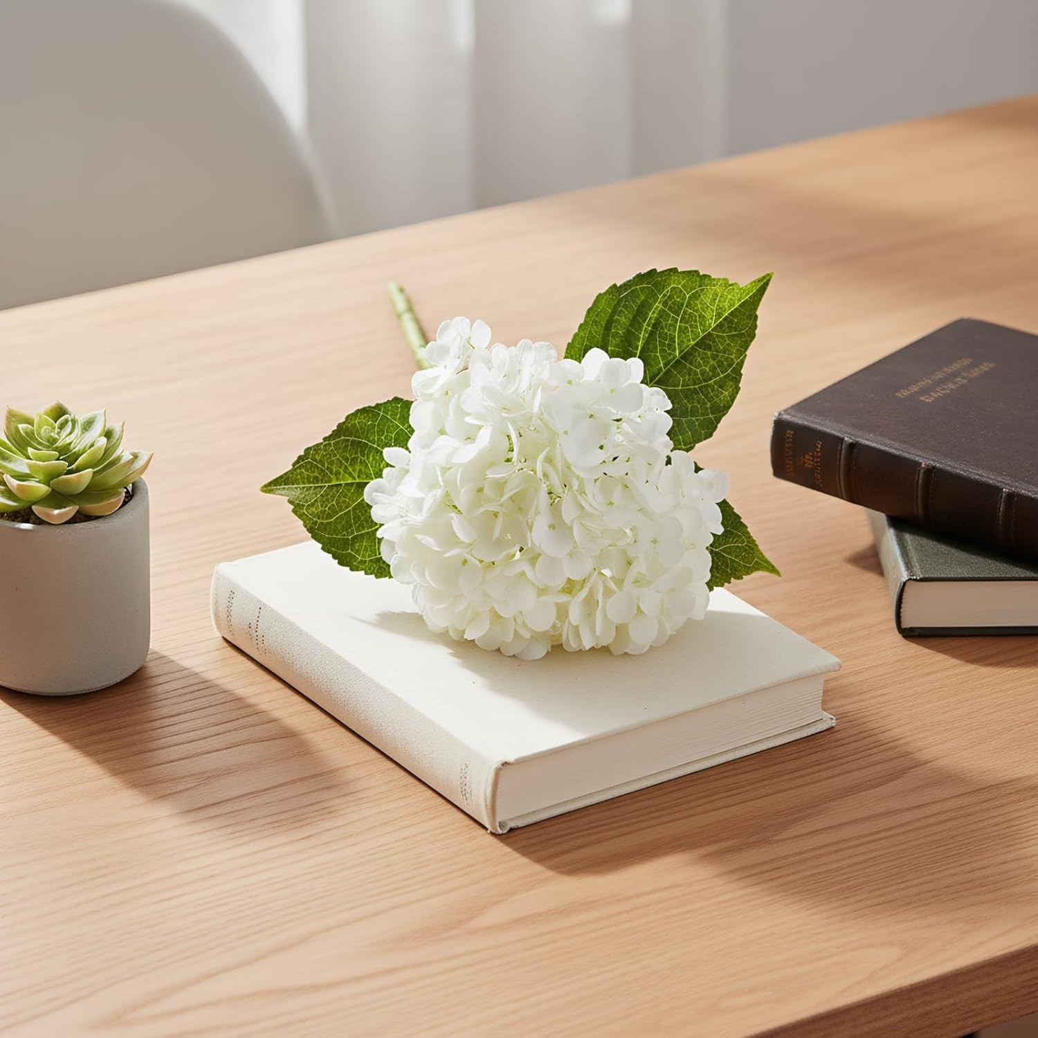 3 Pcs Real Touch Hydrangea Artificial Flowers, Waterproof 3D Latex White Hydrang