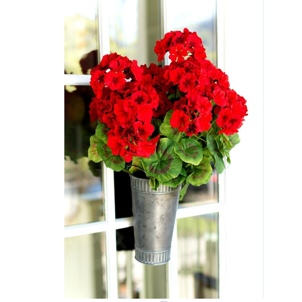 Artificial Geranium Silk Flower Bush Red 19 Inches Faux Geranium Flowers Plan.