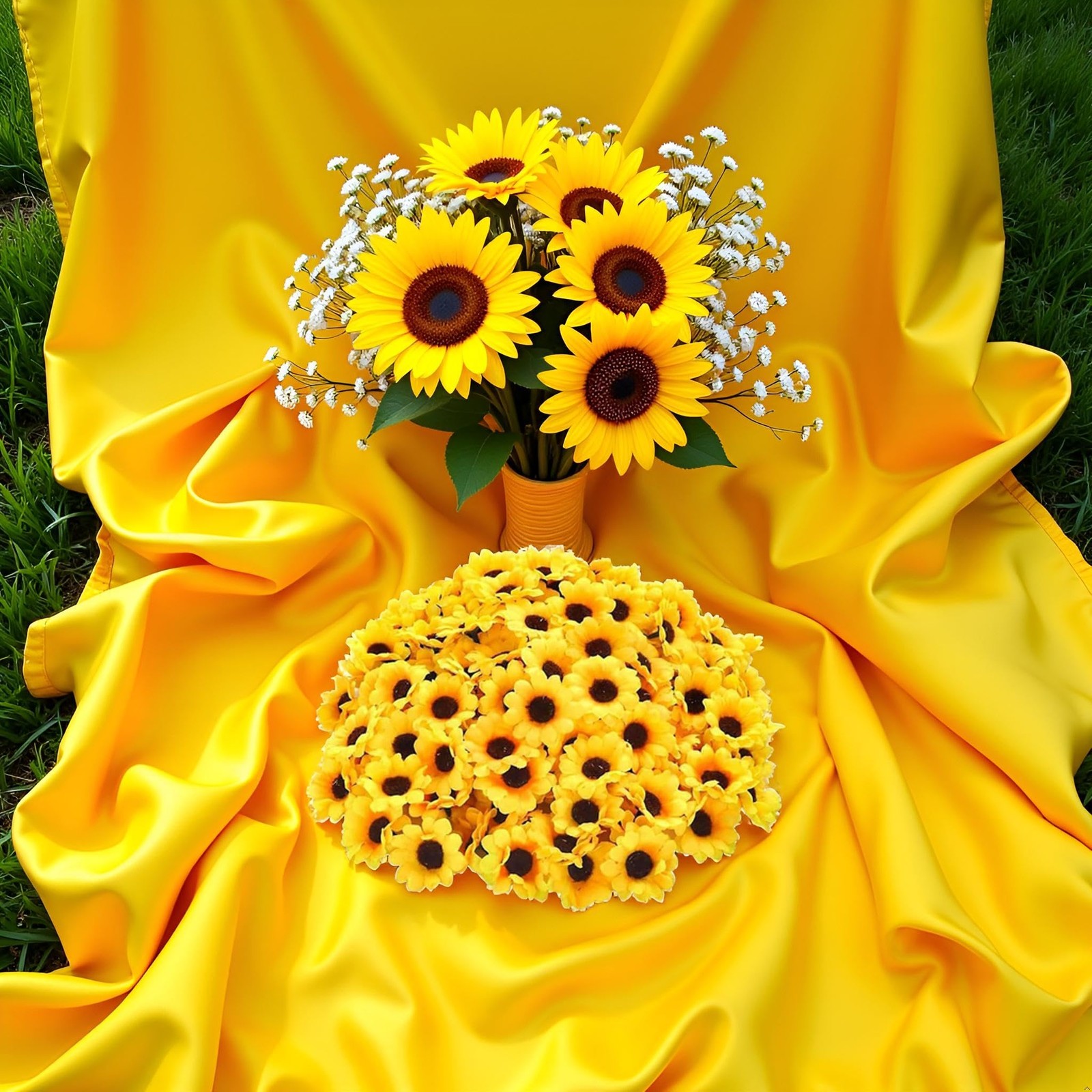 100 Pcs Yellow Artificial Flower Heads Mini Fake Sunflower Fabric Flowers Cra…