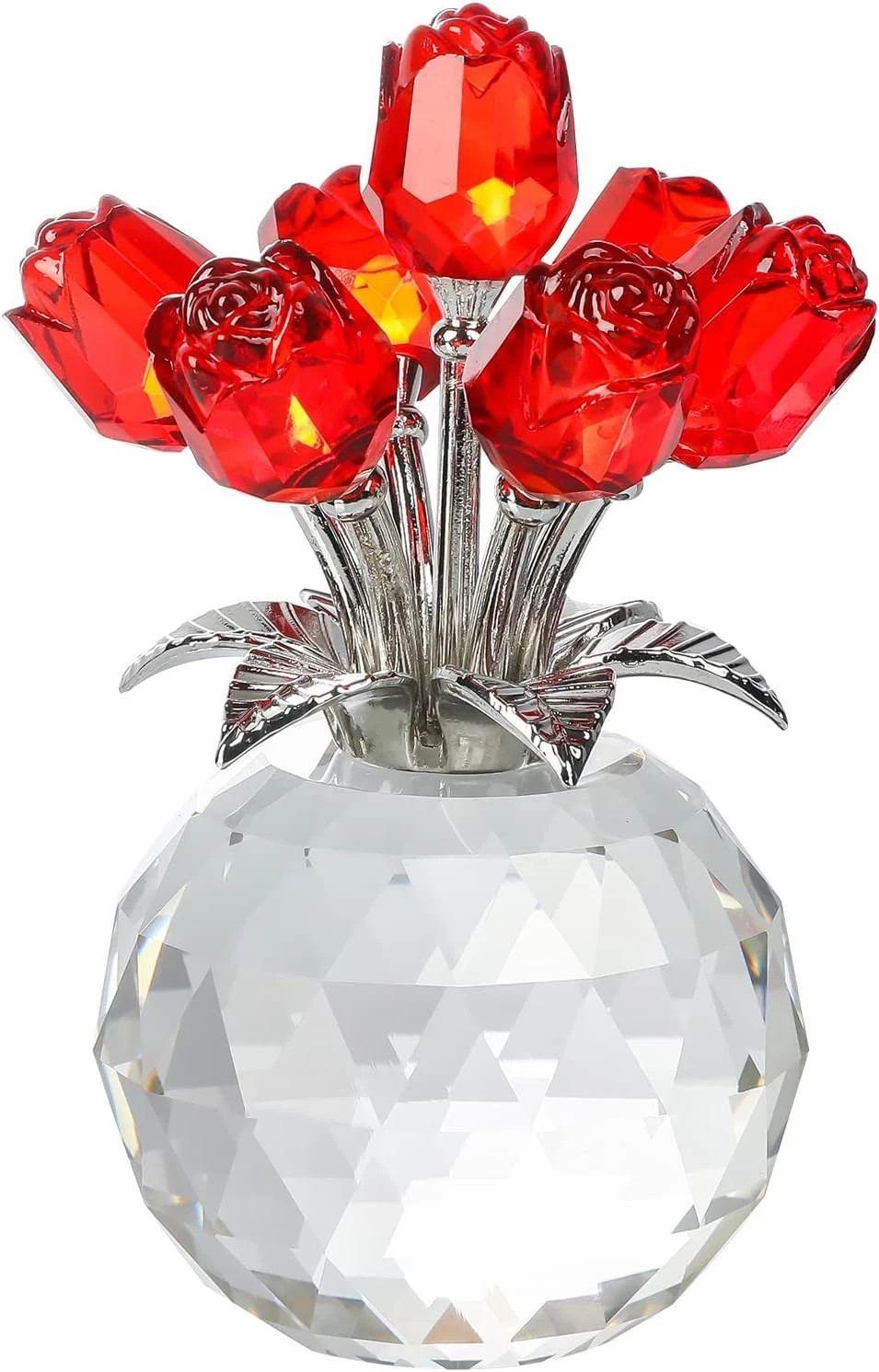 Red Rose Flower Bouquet Crystal Figurine Gifts-Ship from U.S.