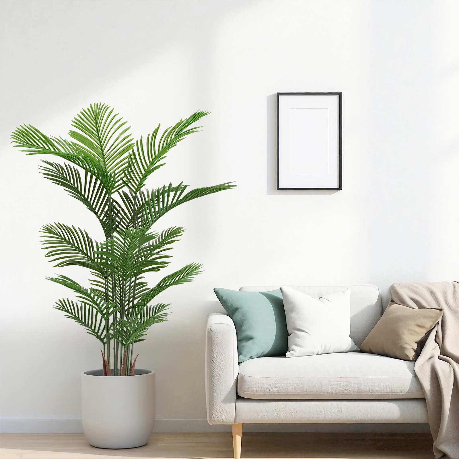 2Pcs Artificial Areca Palm Plant, 5.2ft Tall Faux Tropical Tree in Pot