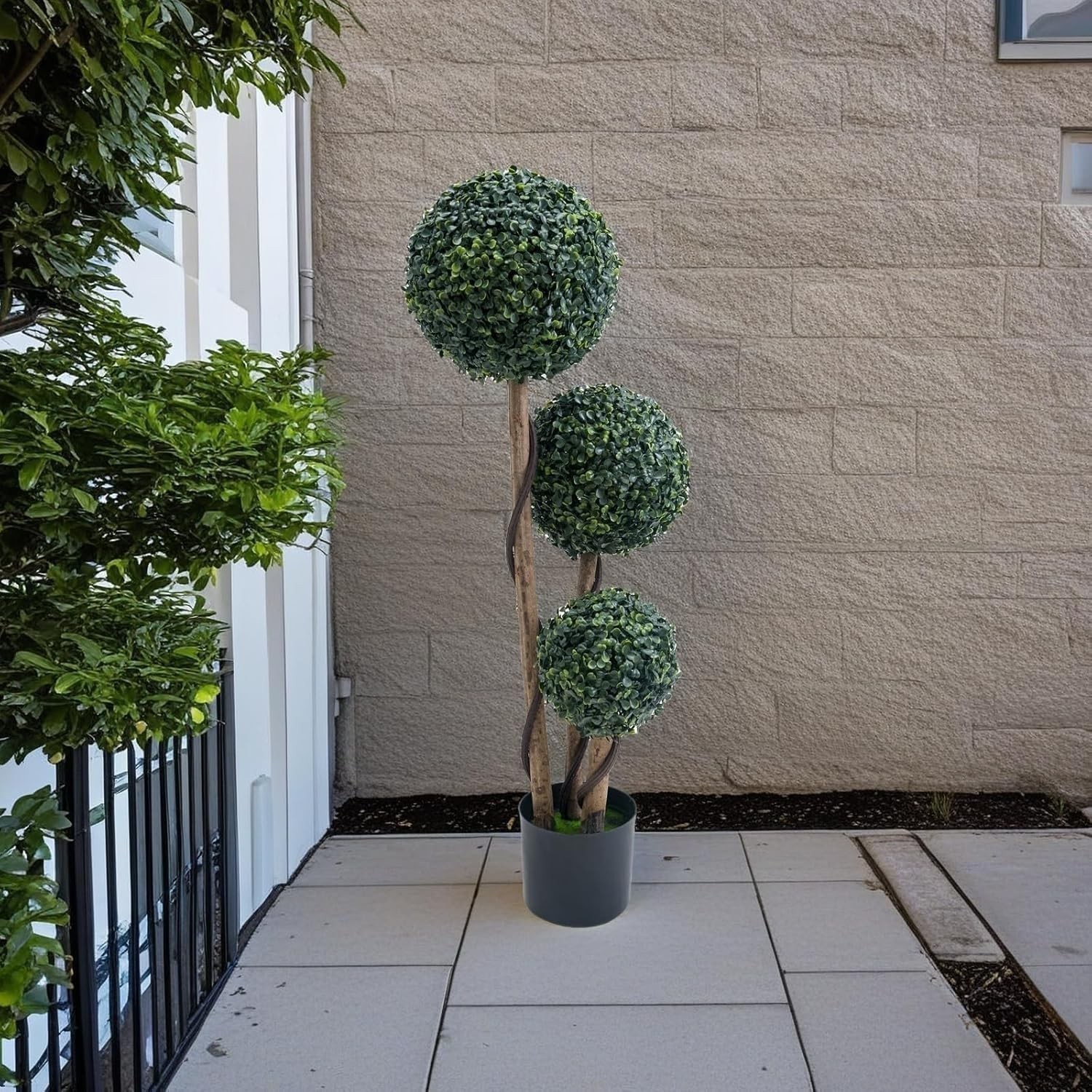90cm Artificial Topiary Ball Triple Ball Fake Plant Faux Porch Garden Home Decor