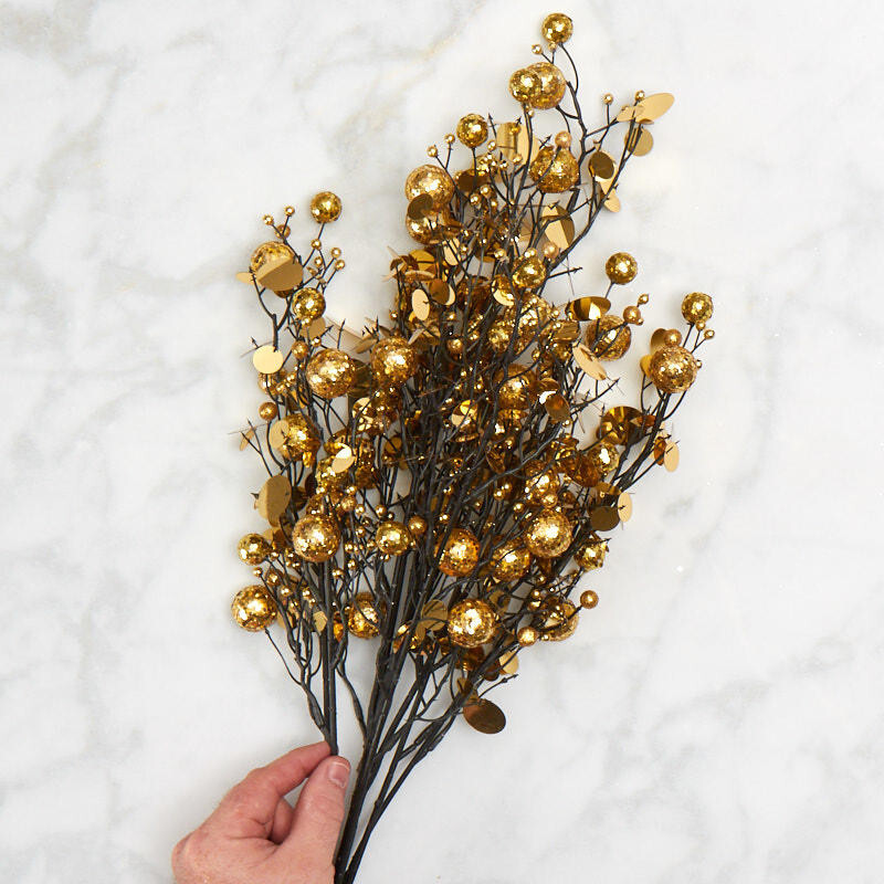 Factory Direct Craft Glitzy Gold Glitter Ball and Sequin Accent Bush | for