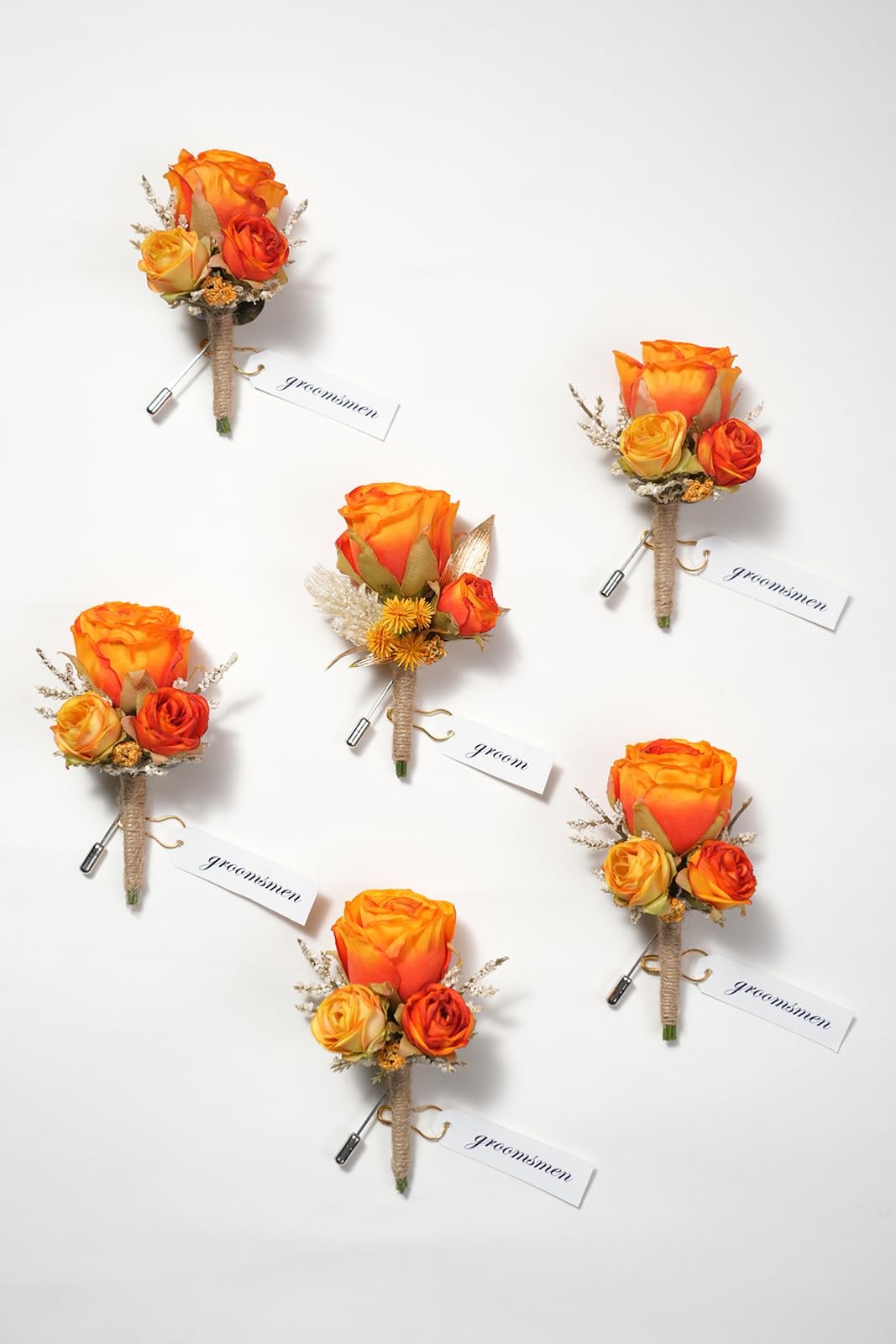 Retro Orange Rose Natural Dried Plants Boutonniere for Men, Set of 6, Corsage…