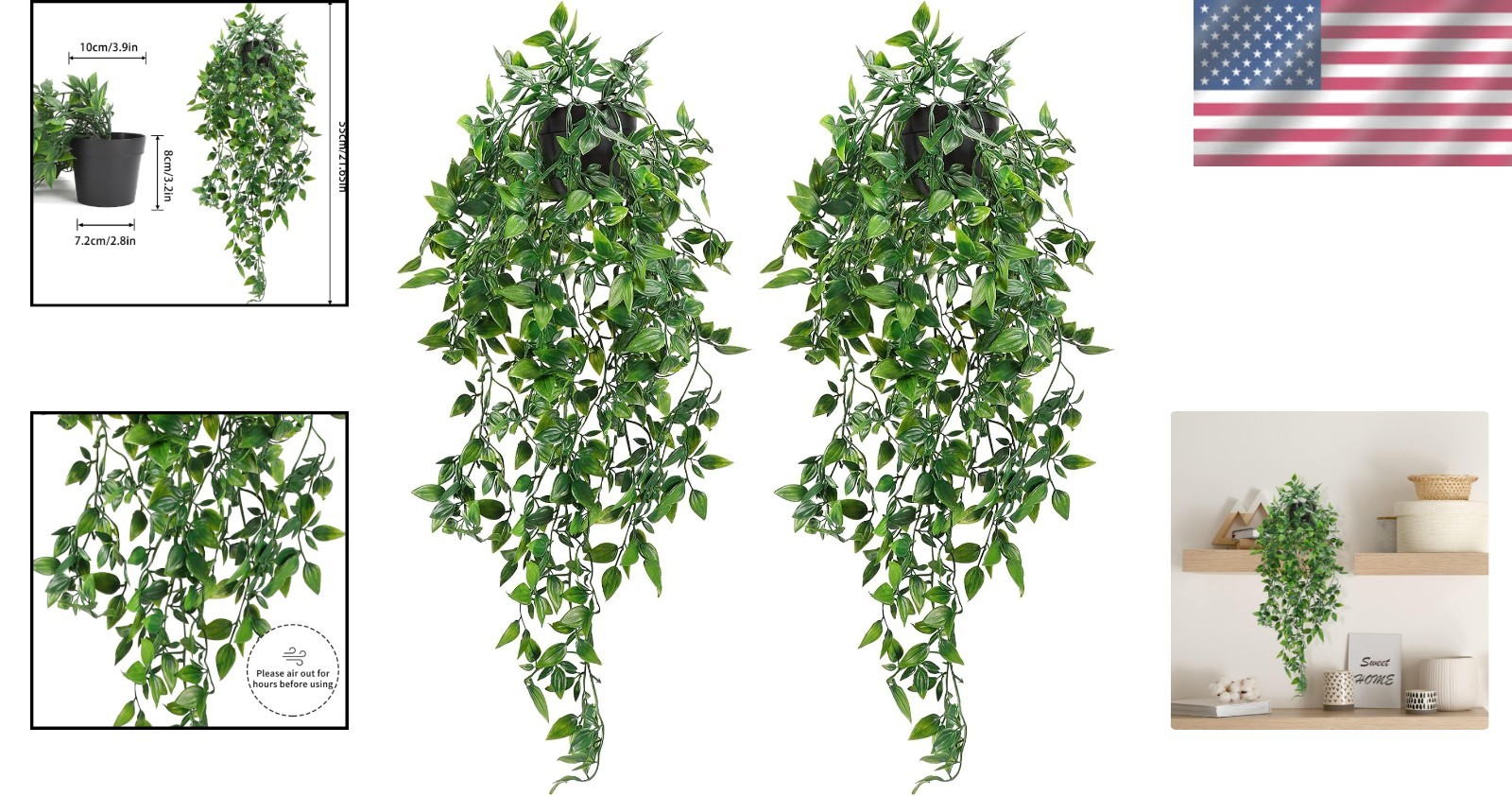 Waterproof Faux Hanging Plants – 2 Pack for Stylish Home and Office Decor