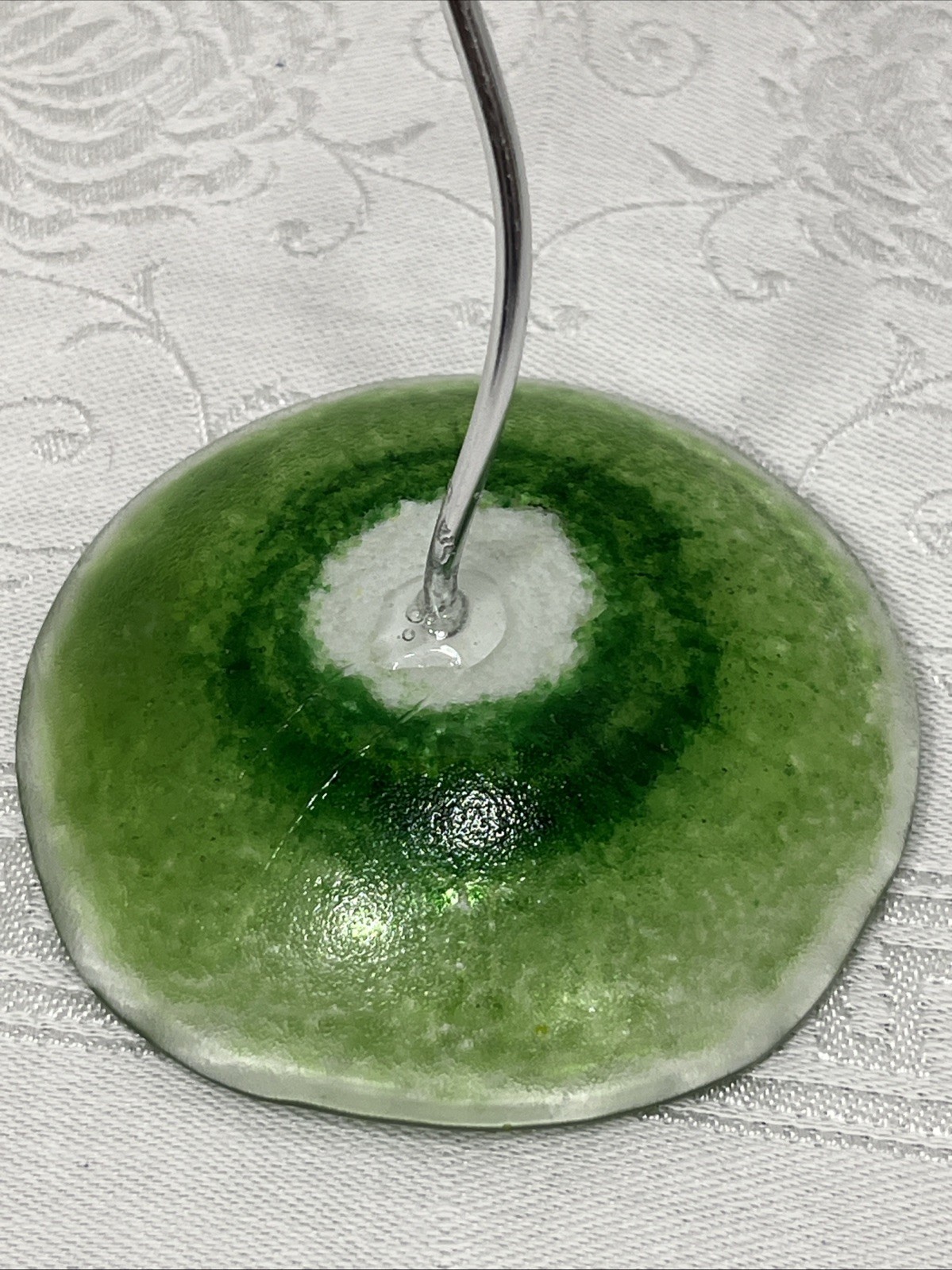 4 Flowers Pressed Glass Painted Tabletop Garden Bouquet Round Silver Metal Stems