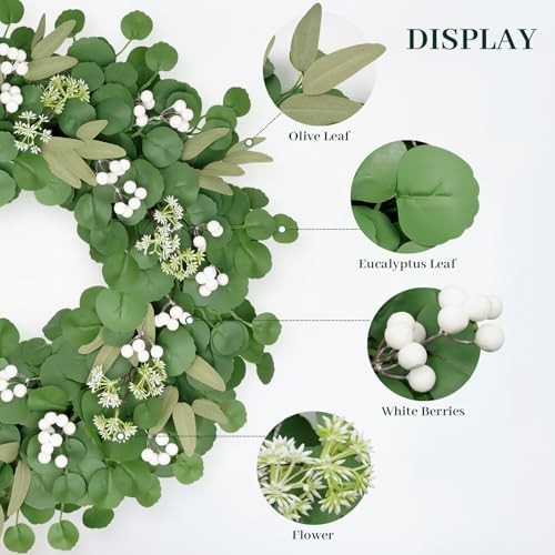 Eucalyptus Wreath 24 Inch Large Wreaths for Front Door, All Season Green