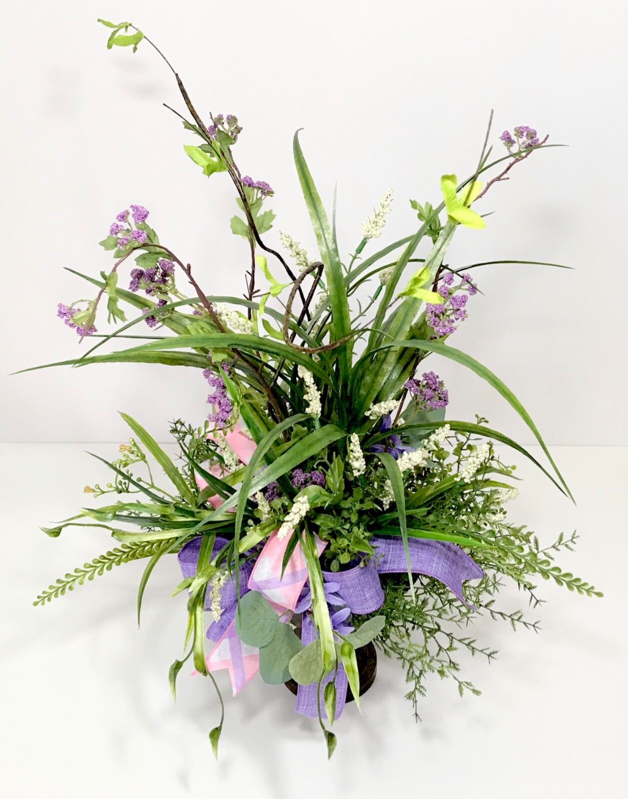 SPRING FLOWERS FLORAL ARRANGEMENT CENTERPIECE SOLID BRASS PEDESTAL COMPORT DISH