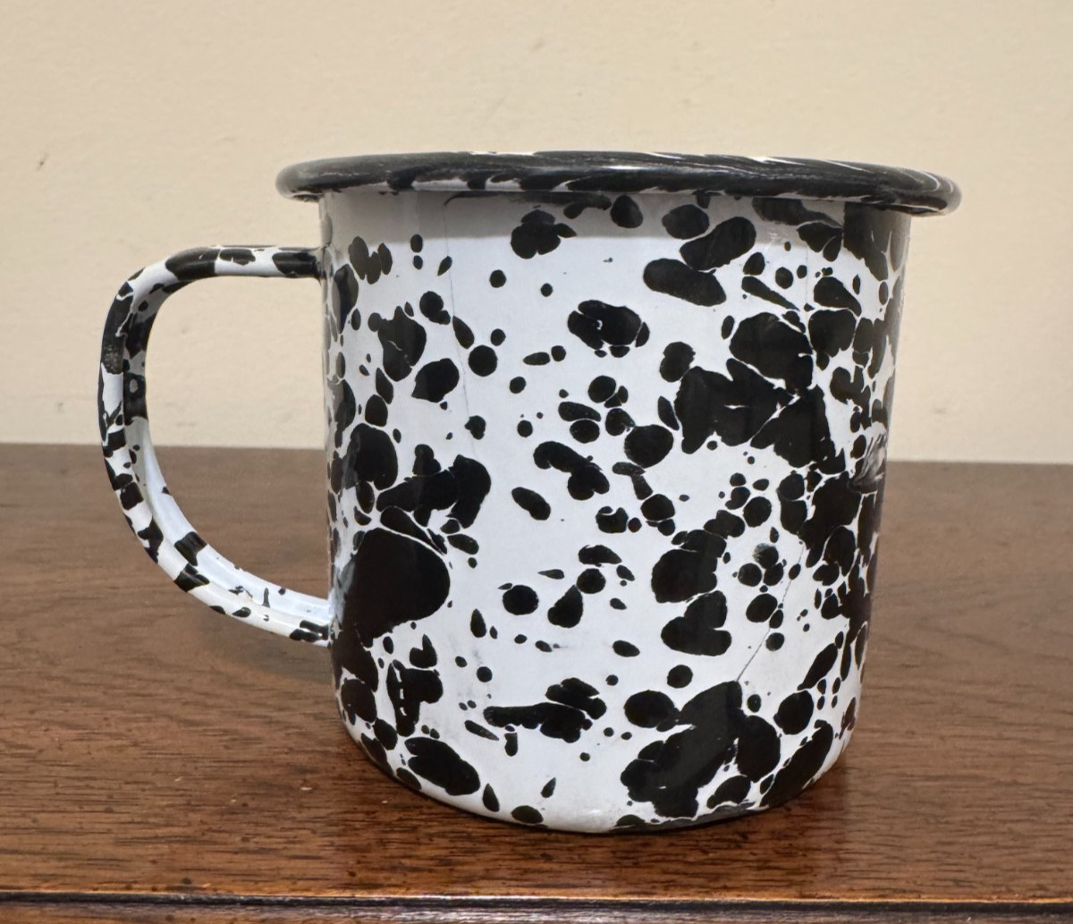 Crow Canyon Black White Splatterware Enamel Mug Planter Pencil Holder Rustic