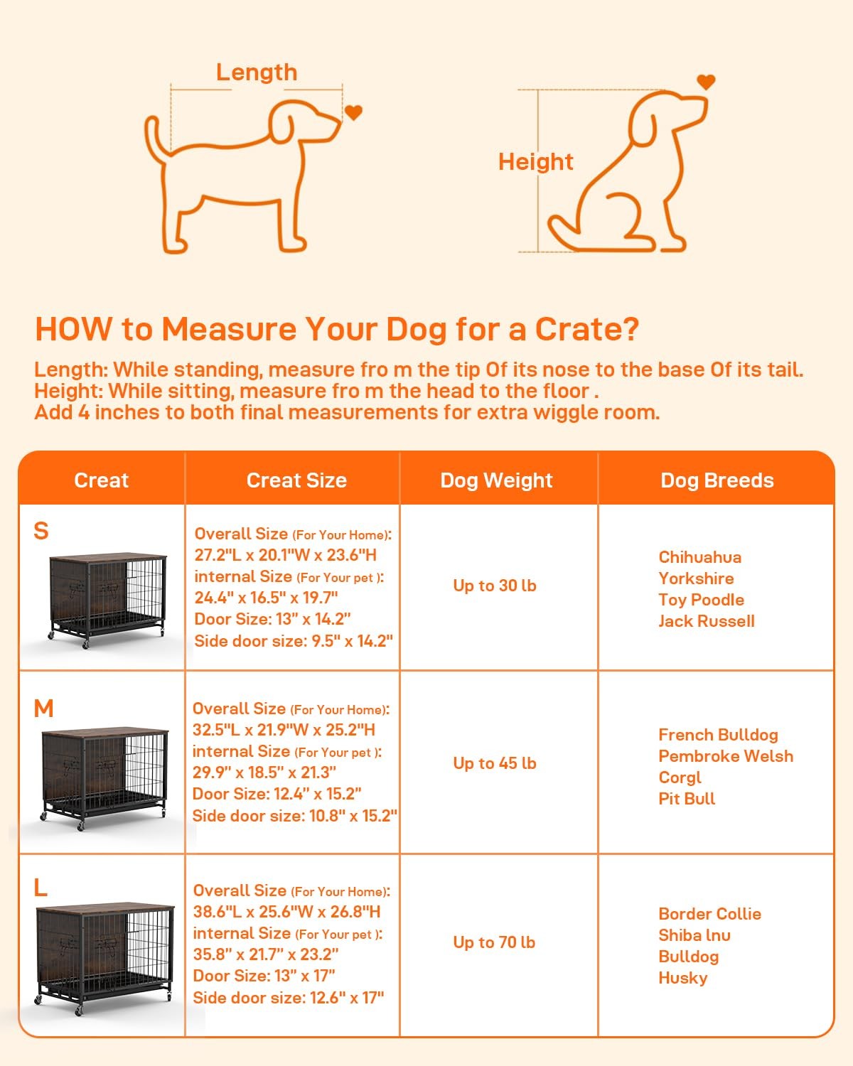 Furniture Style Dog Crate With Removable Tray 38.6″L x 25.6″W x 26.8″H, Brown