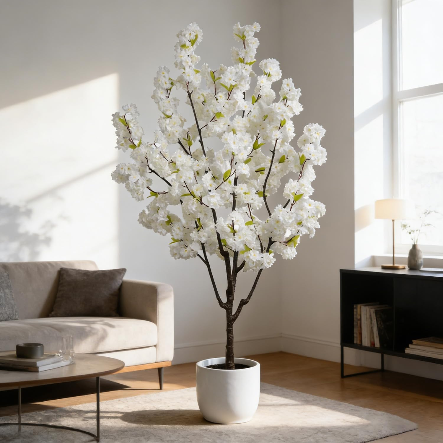 6FT Artificial White Cherry Blossom Tree – Elegant Faux Floral Decor