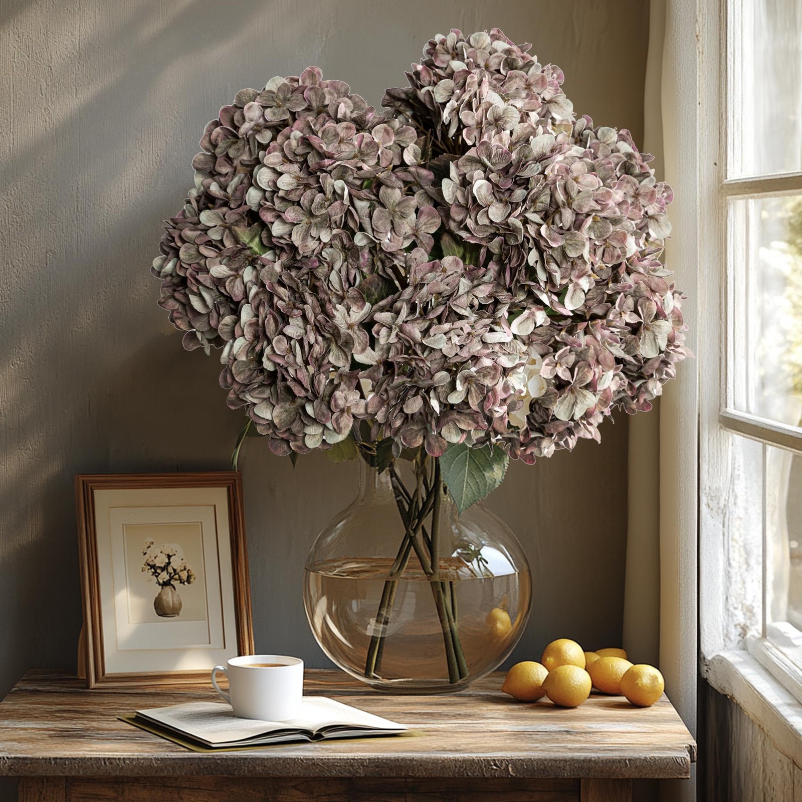 Artificial Flower Fake Silk Hydrangea Heads Bouquet with Stems Bulk for Fall …