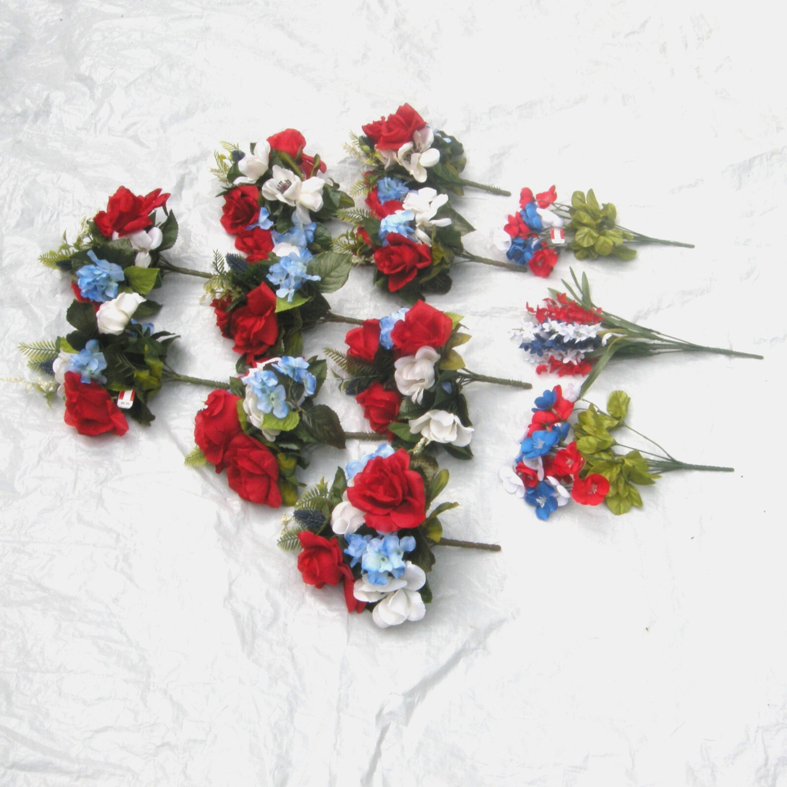Silk Flower Lot of 12 Bushes 12″ Patriotic Red White Blue Florist Quality