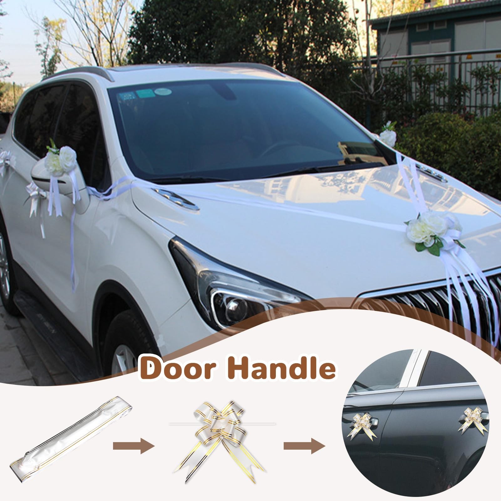 White Wedding Car Decoration Kit Floral Hood Arrangement Side Mirror Flowers