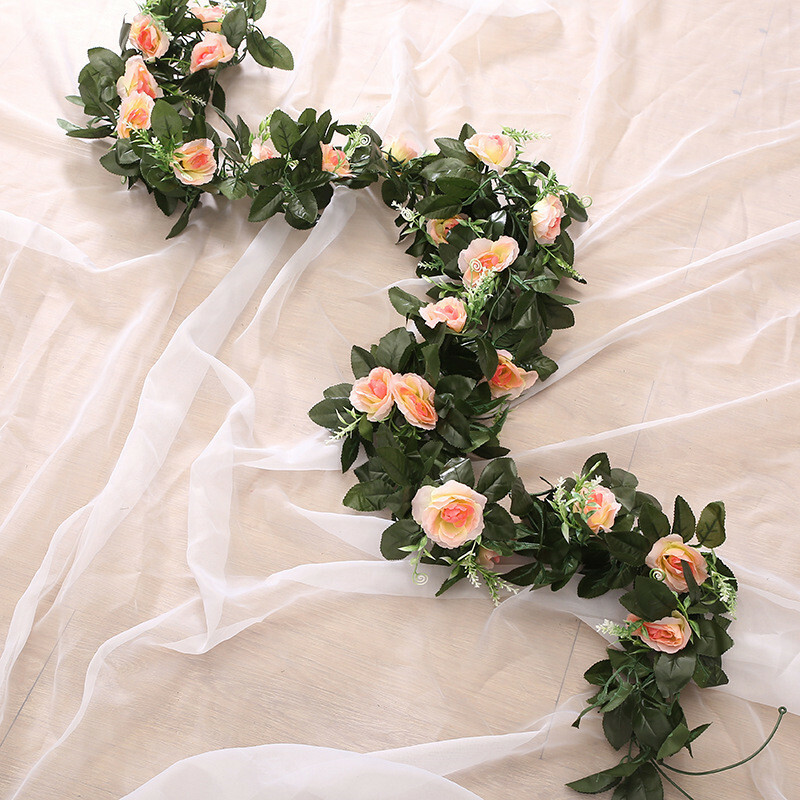 11 Head 2.2m Artificial Rose Garland Silk Flower Vine Ivy Garden Wedding Decor