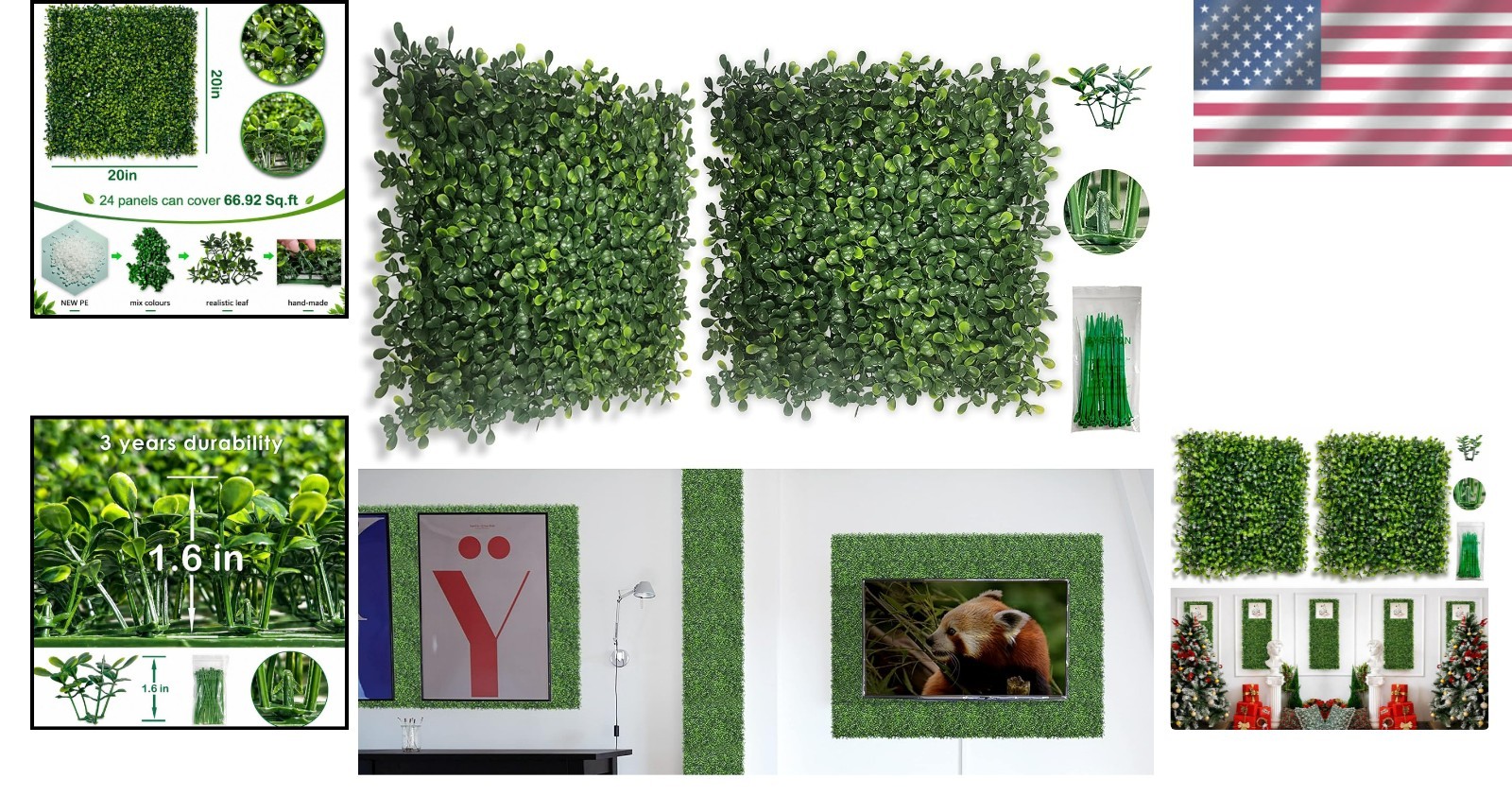 Easy Snap-Lock 10″ x 10″ Artificial Grass Wall Panels – 12pcs for All Seasons