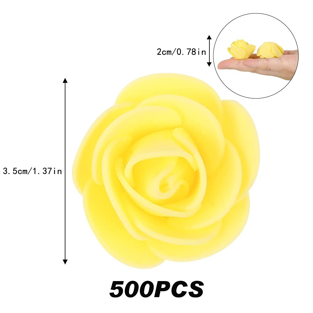 500 PCS Mini Yellow Foam Rose Heads Artificial Fake Flowers DIY Wedding Bulk