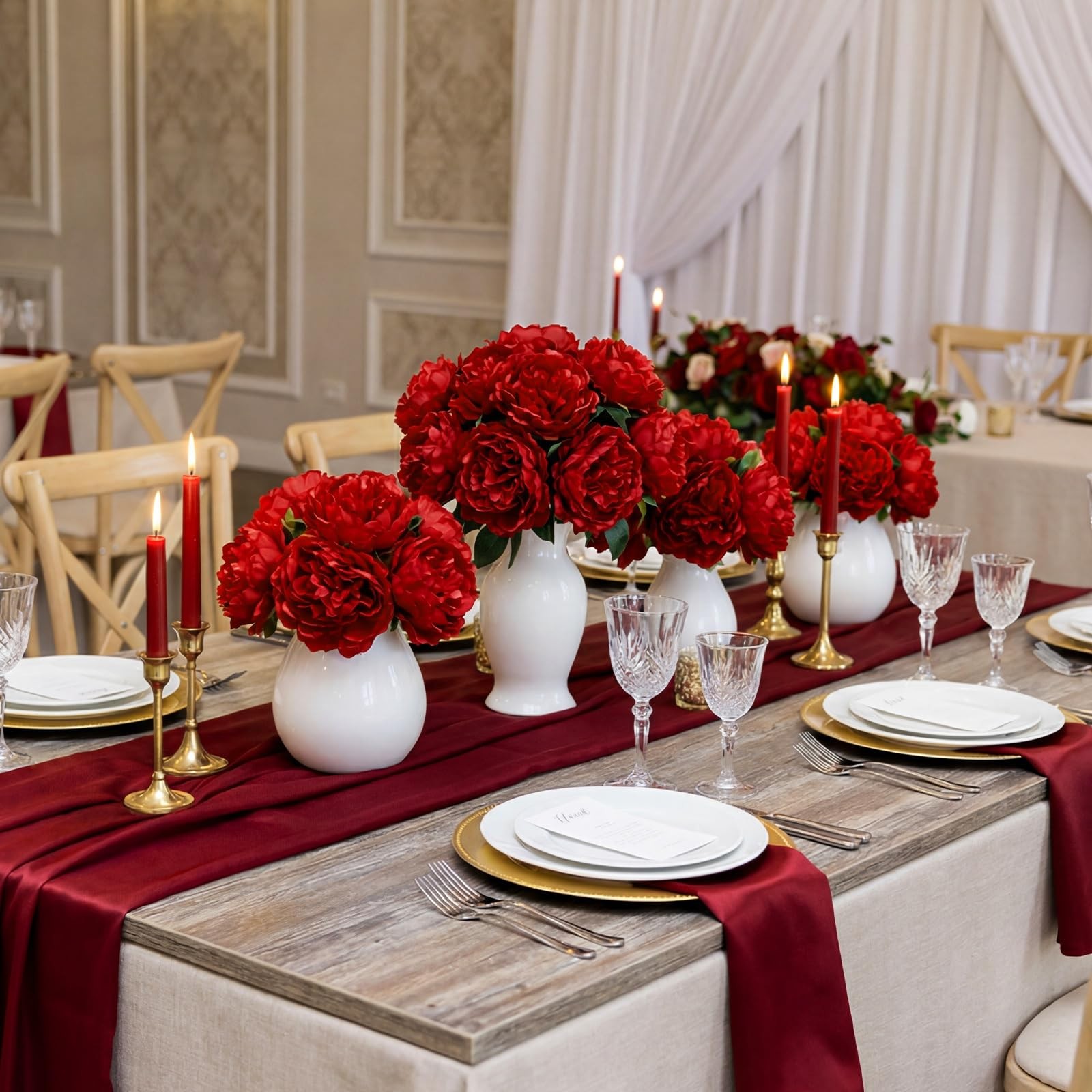 50 PCS Red 4.7 Inch Artificial Silk Fake Peony Rose Flower Head Party Decor