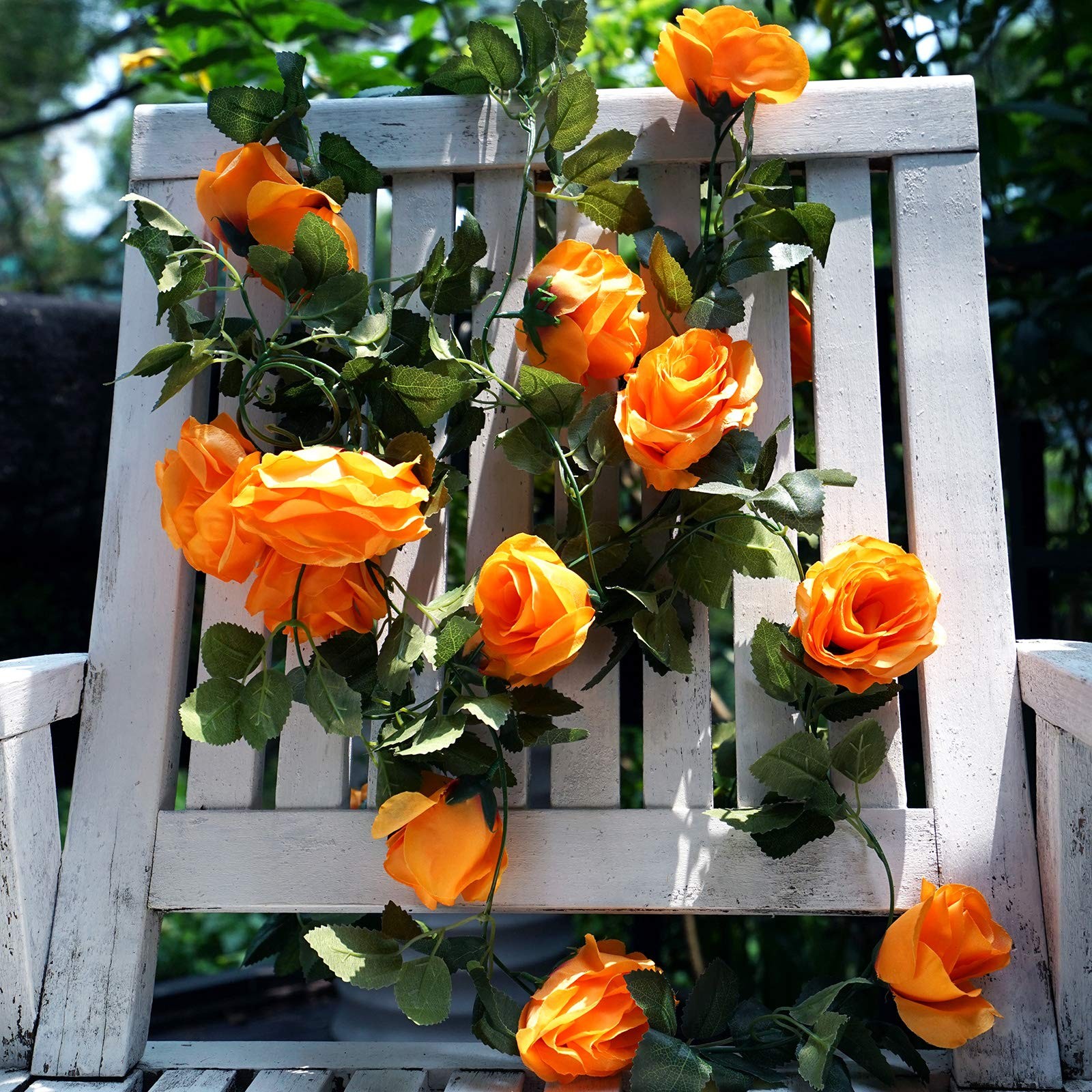 FiveSeasonStuff Warm Orange Artificial Rose Garlands, Four Separate Faux Flow…
