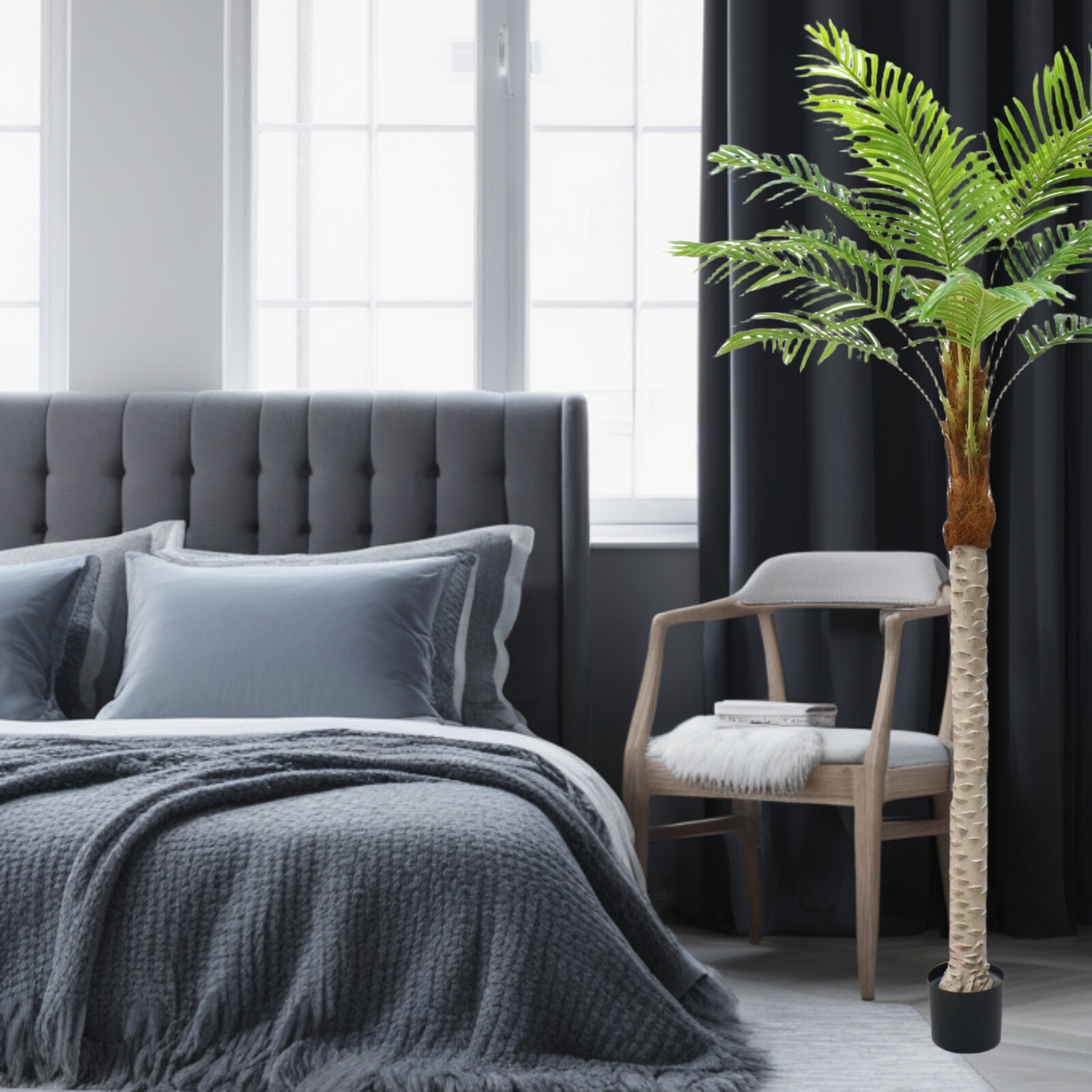 2pcs Artificial Palm Tree 210cm Realistic Tall Tropical Trees With 15pcs Leaves