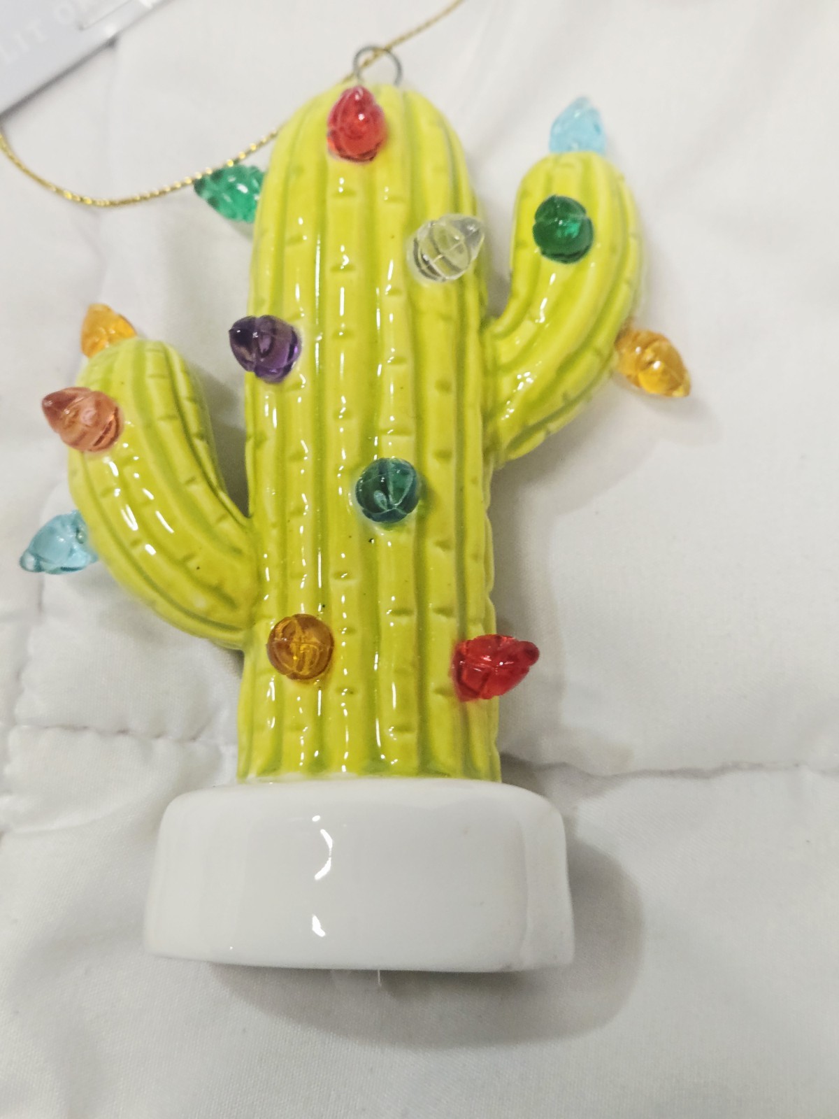 New Ceramic Cactus Tree with Lights Sage Green Boho Cactus Decor Colored Lights