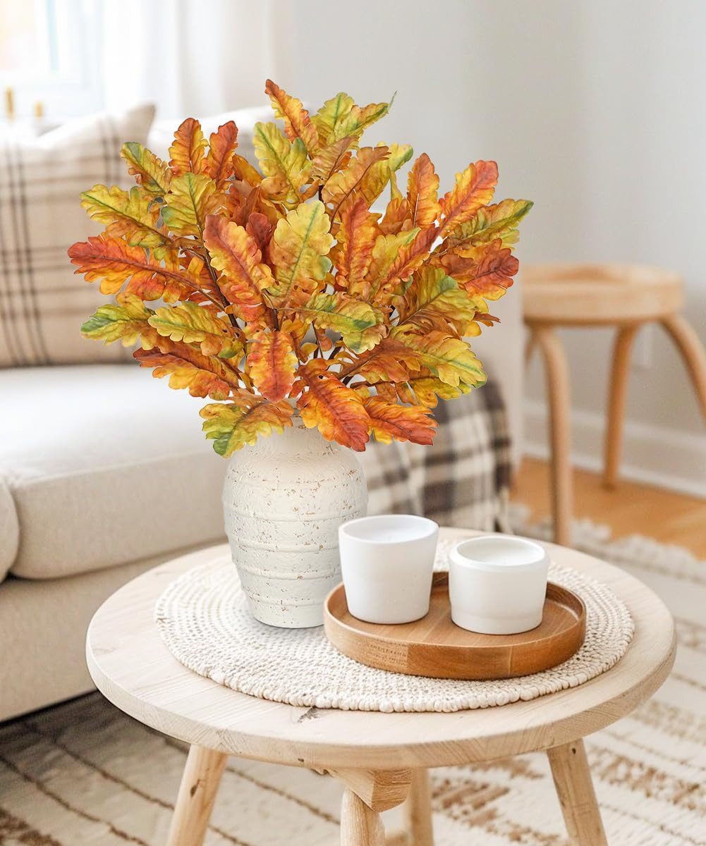 Faux Oak Leaf Branches 5 Pcs Fall Leaf Stems for Vases, 18″ Fall Leaves Stems Ar