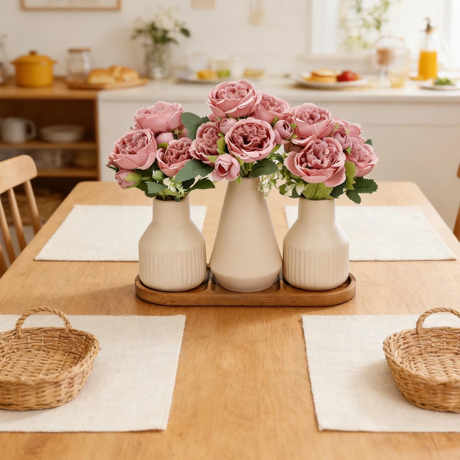 Flower Table Centerpiece – Dining Table Centerpiece Decor Set of 3 Fake Peoni…