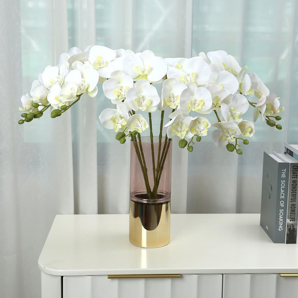 27inch Tall Artificial Phalaenopsis Flowers 6 Pcs White Artificial Orchid Flower
