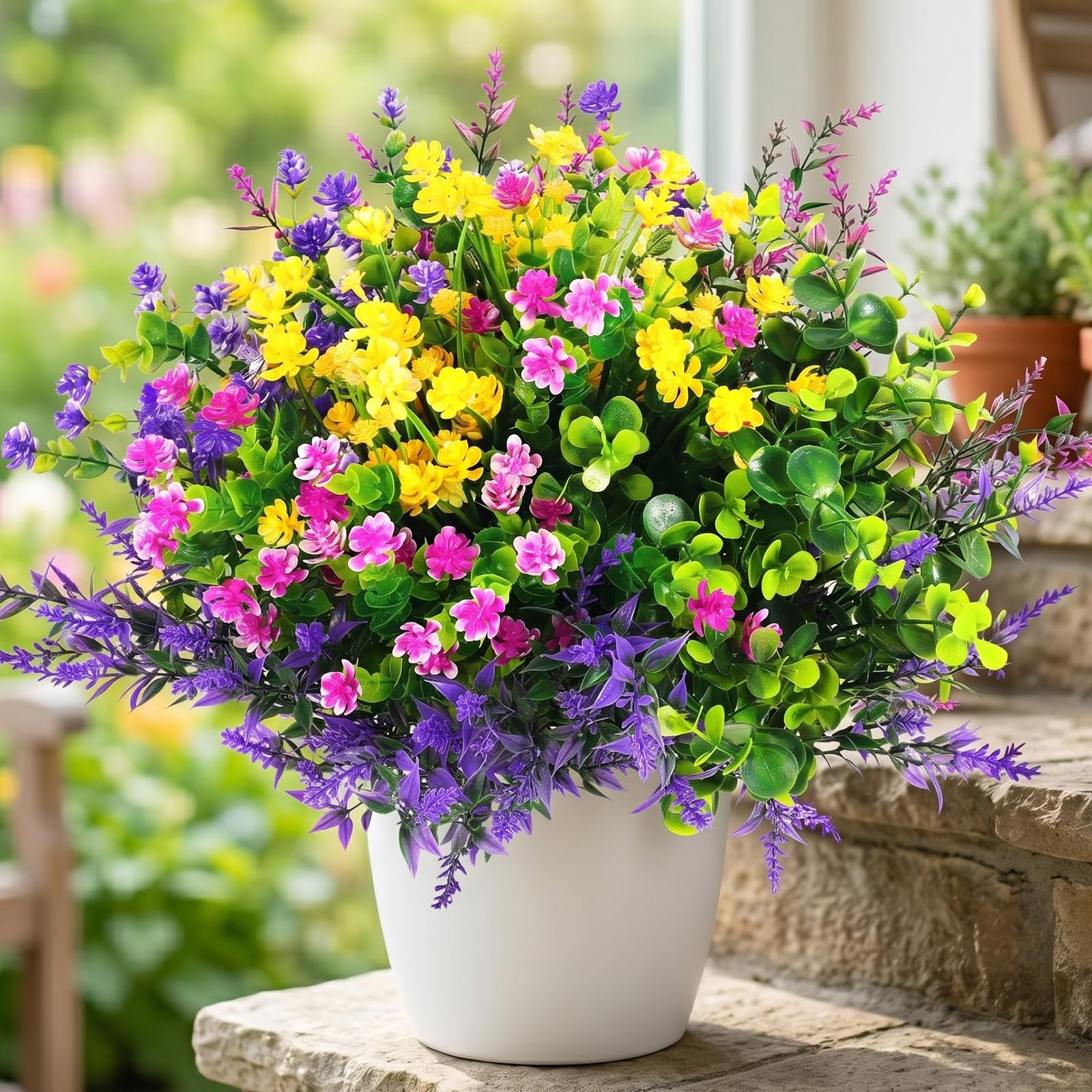 Hananona 12 Pcs Artificial Flowers Outdoor, Faux Artificial Plants UV Resista…