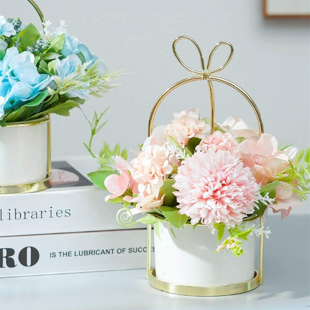 Artificial Flowers Peony Hydrangea Vase Set Wedding Centerpiece Pink 7.8in
