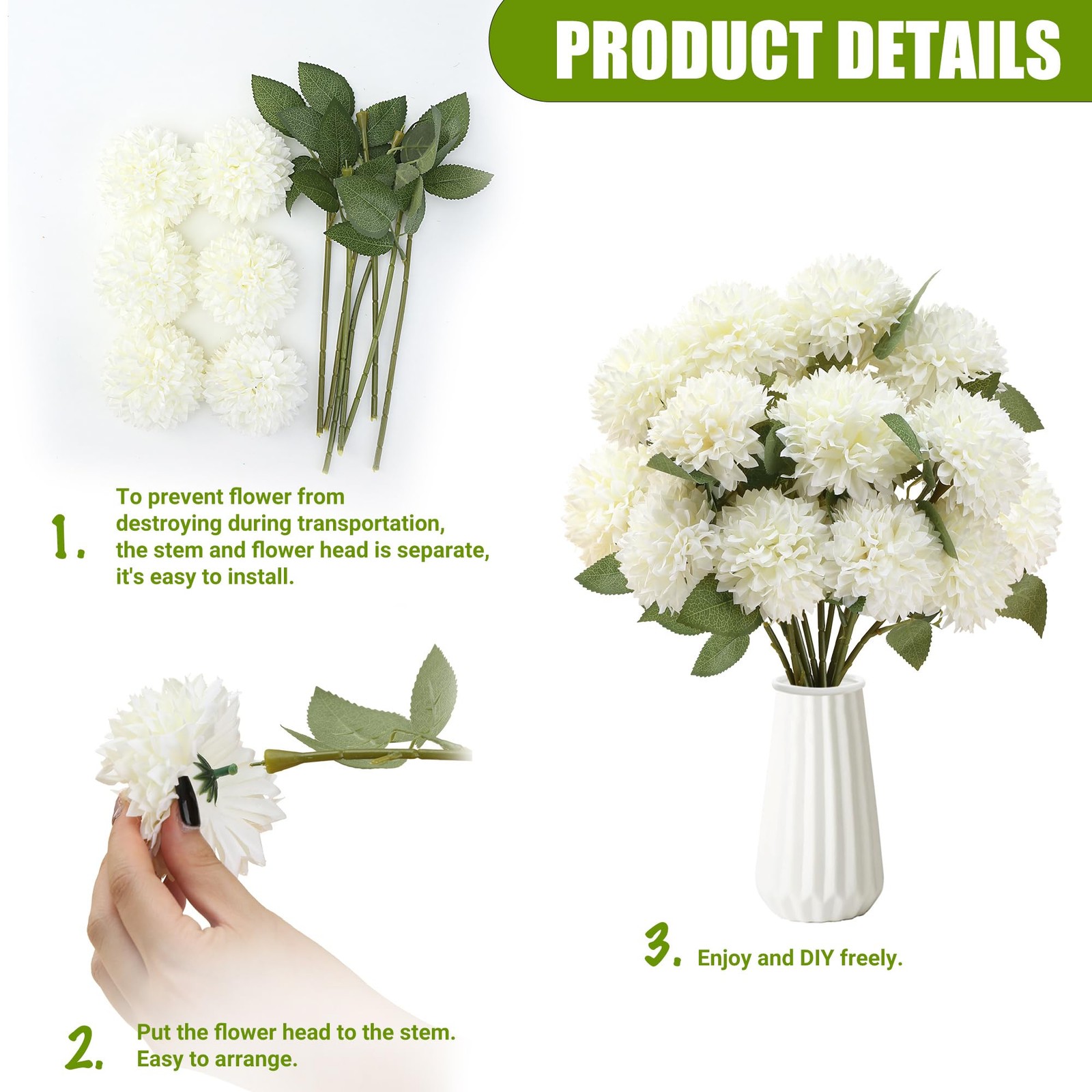 12Pcs Artificial Chrysanthemums Flowers Ball Silk Fall Chrysanthemums Fake Mu…