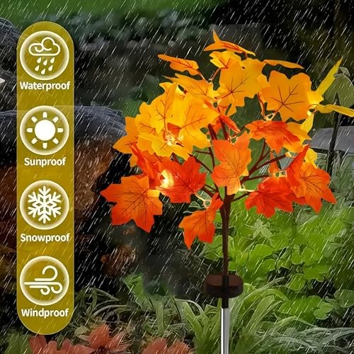 Pack Fall Solar Lights Outdoor Waterproof,40LED 80 Maple Leaves Solar Garden 2