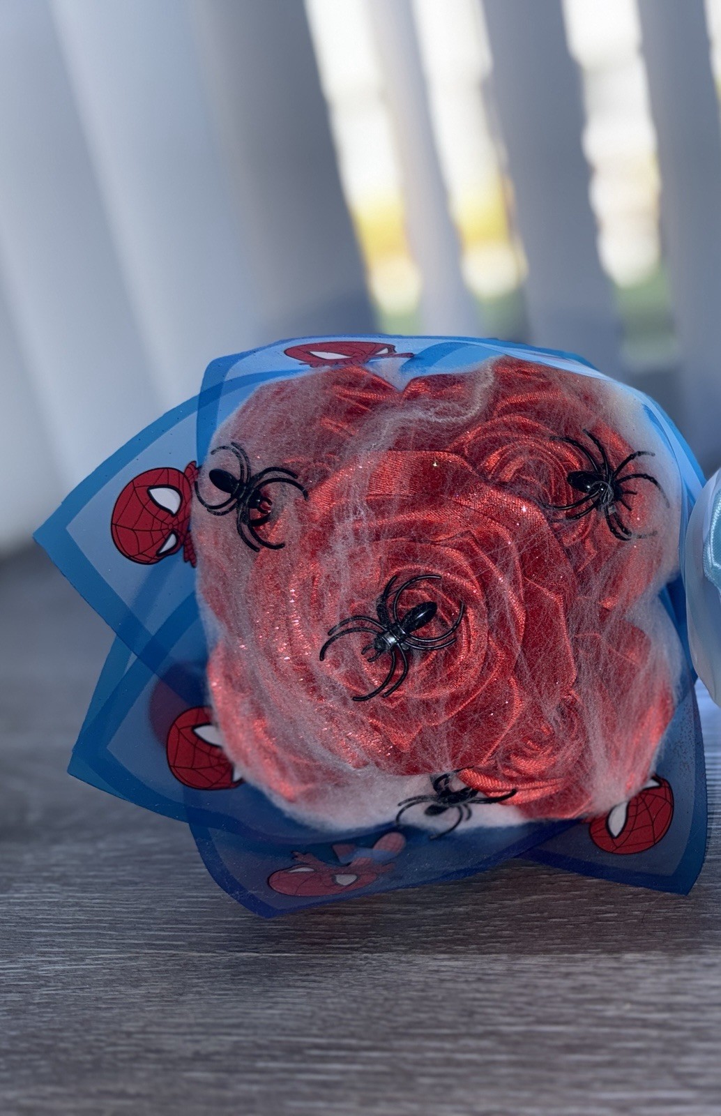 Custom Handmade Spiderman 5ct Rose Bouquet Artificial Flowers