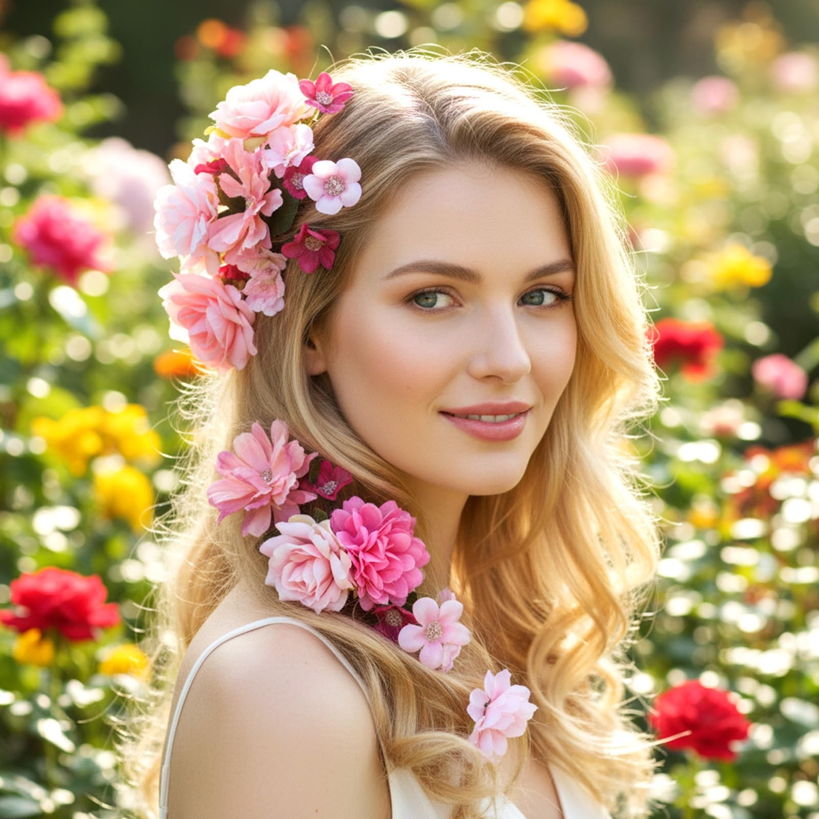 50 Pcs Pink Mini Faux Flower Heads for Crafts Wedding Cake Wreath Decor